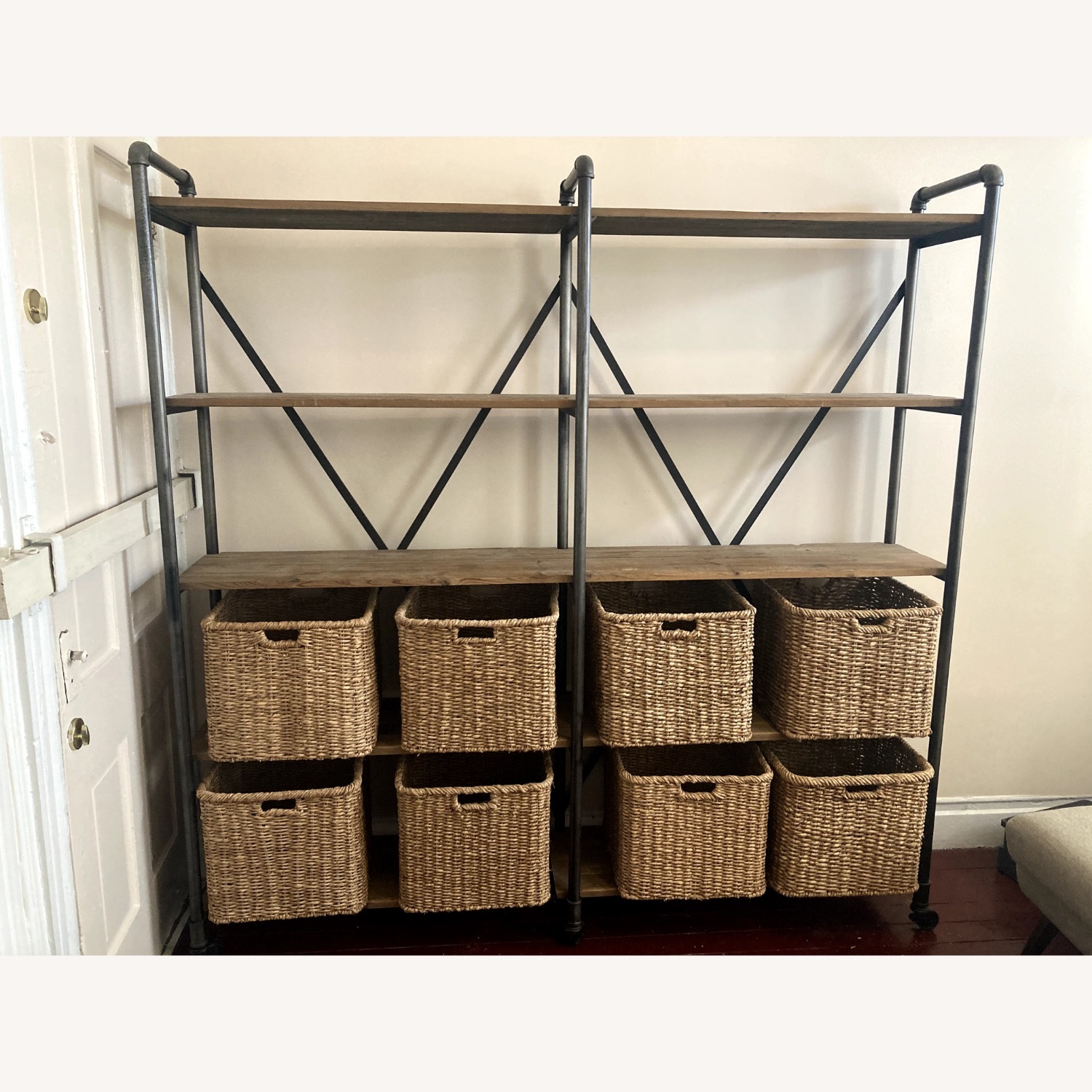 Wood and Metal Industrial Shelving Unit On Wheels - image-2