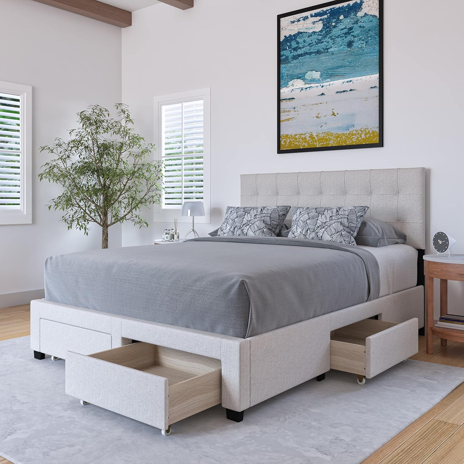 Queen Size Bed with Headboard & Storage Drawers - image-5