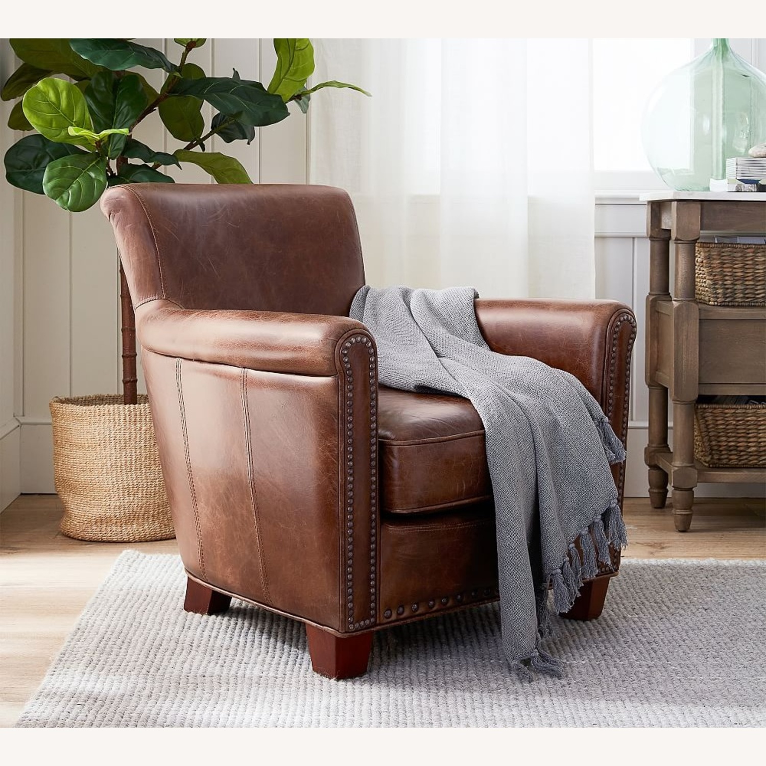 Pottery Barn Irving Roll Arm Leather Armchair - image-0