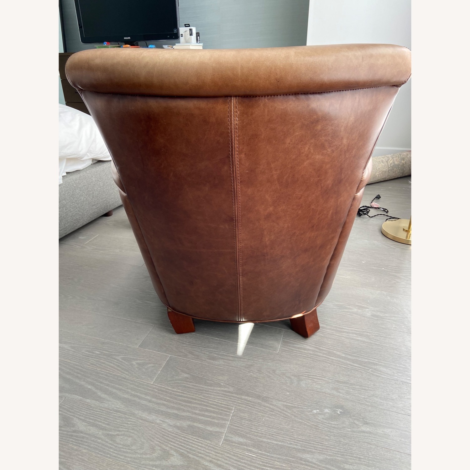 Pottery Barn Irving Roll Arm Leather Armchair - image-5