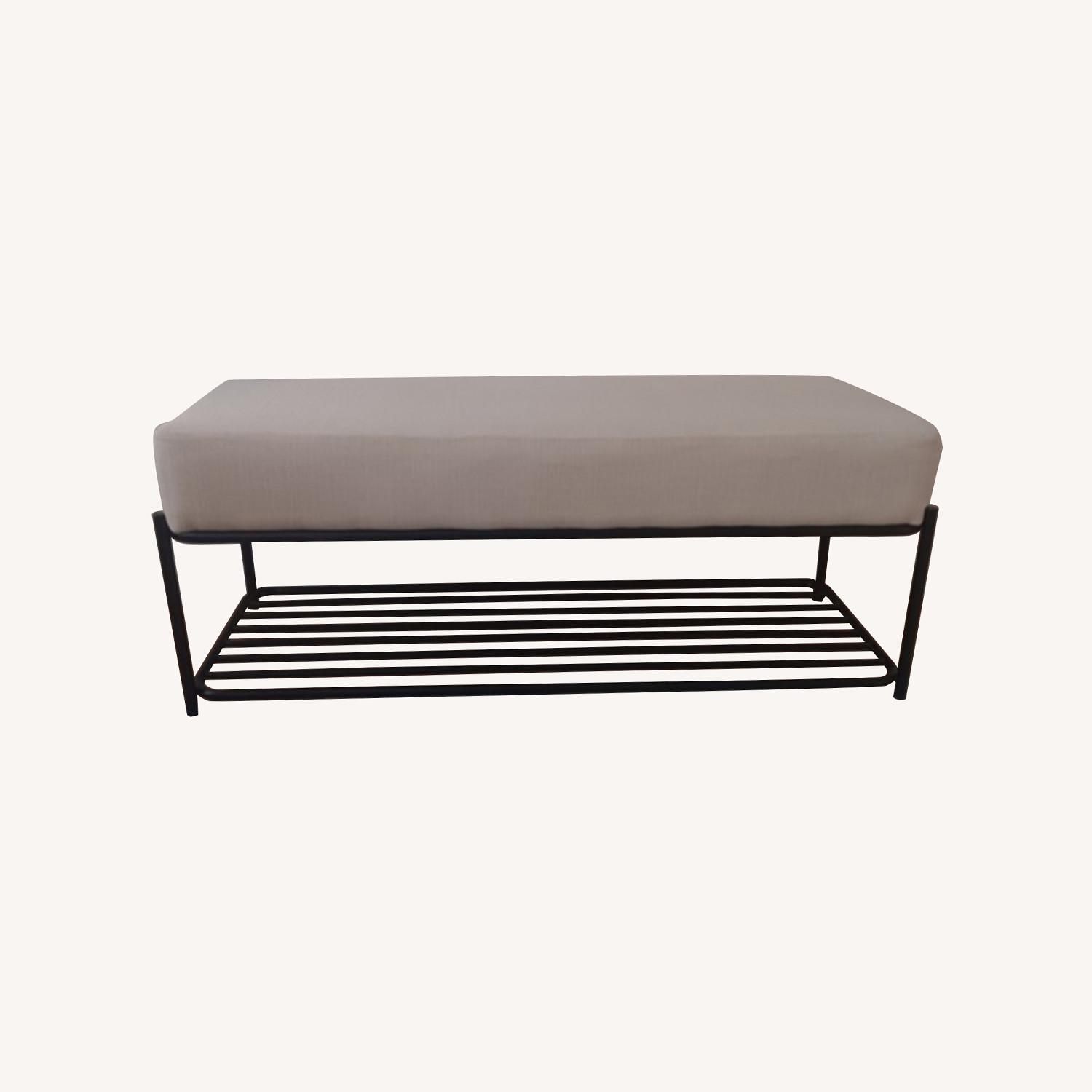 LumiSource Daniella Modern Black Steel, Cream Fabric Storage Ottoman - image-0