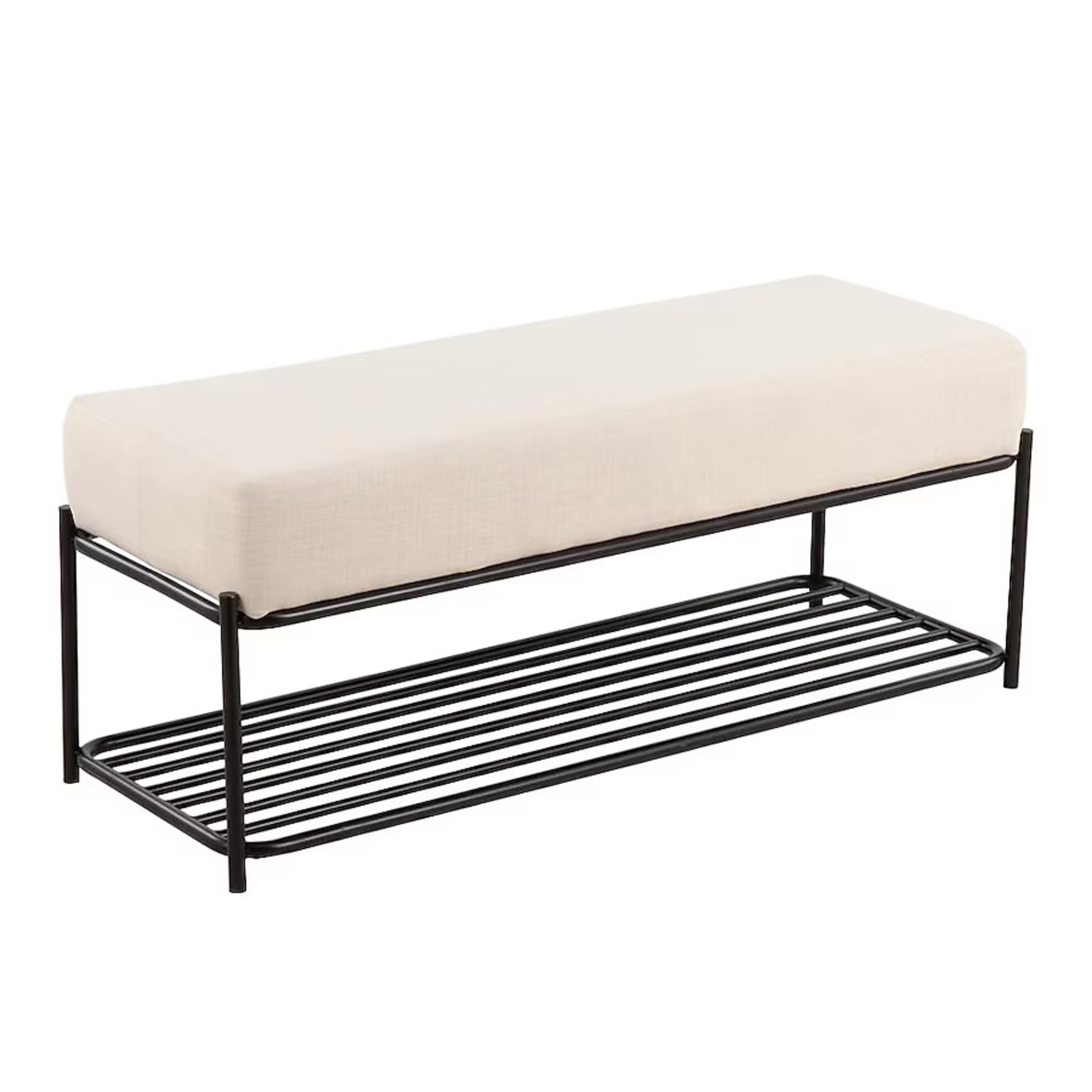 LumiSource Daniella Modern Black Steel, Cream Fabric Storage Ottoman - image-4