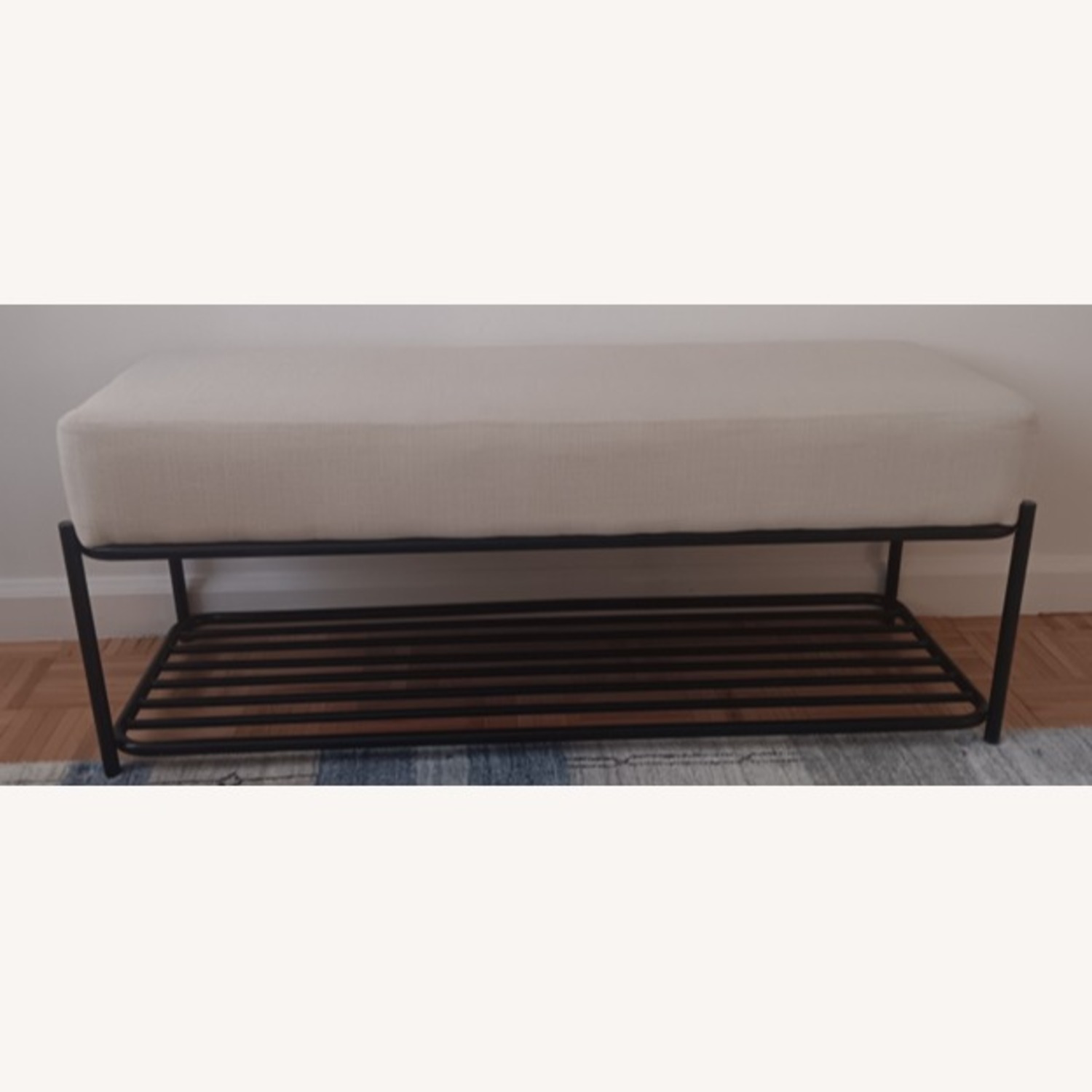 LumiSource Daniella Modern Black Steel, Cream Fabric Storage Ottoman - image-1