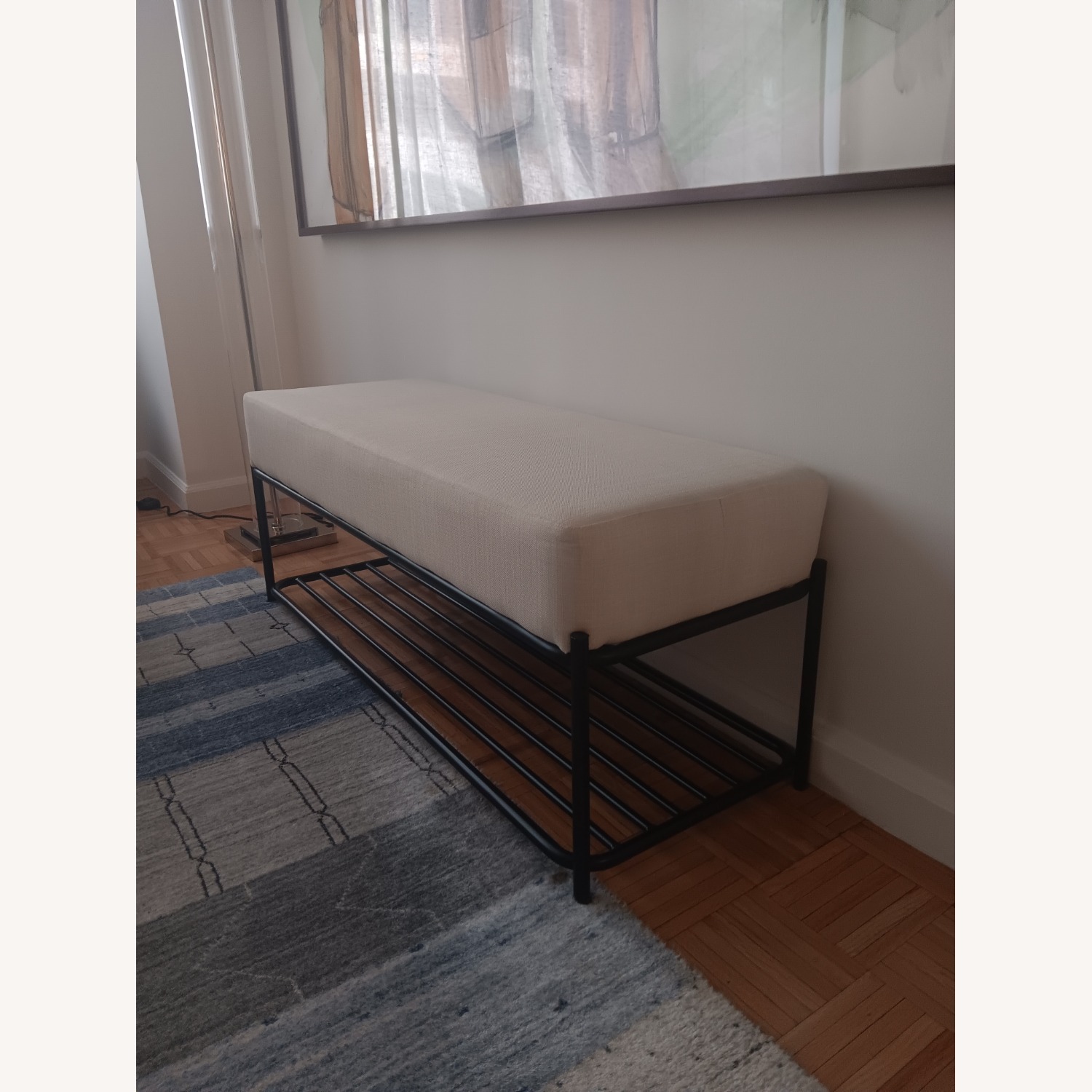 LumiSource Daniella Modern Black Steel, Cream Fabric Storage Ottoman - image-2