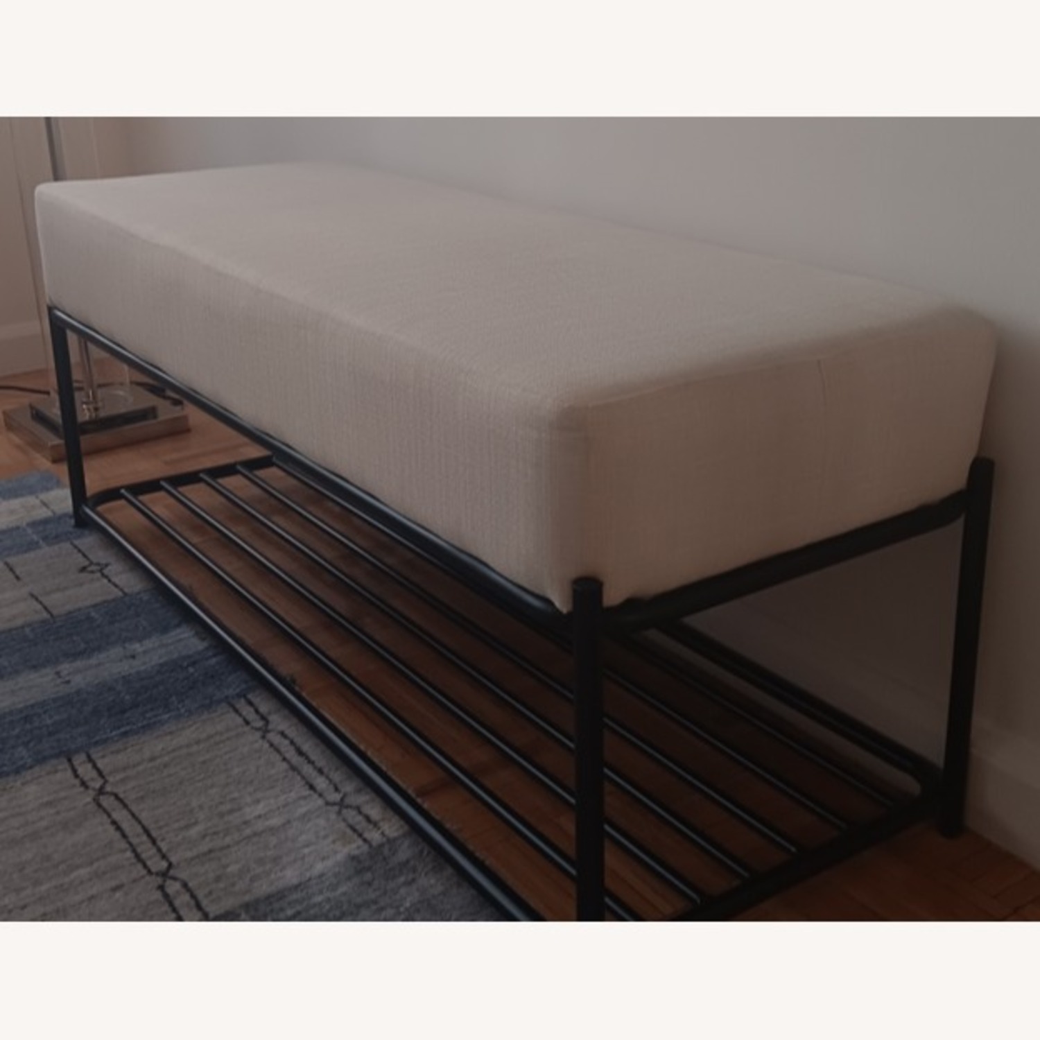LumiSource Daniella Modern Black Steel, Cream Fabric Storage Ottoman - image-3
