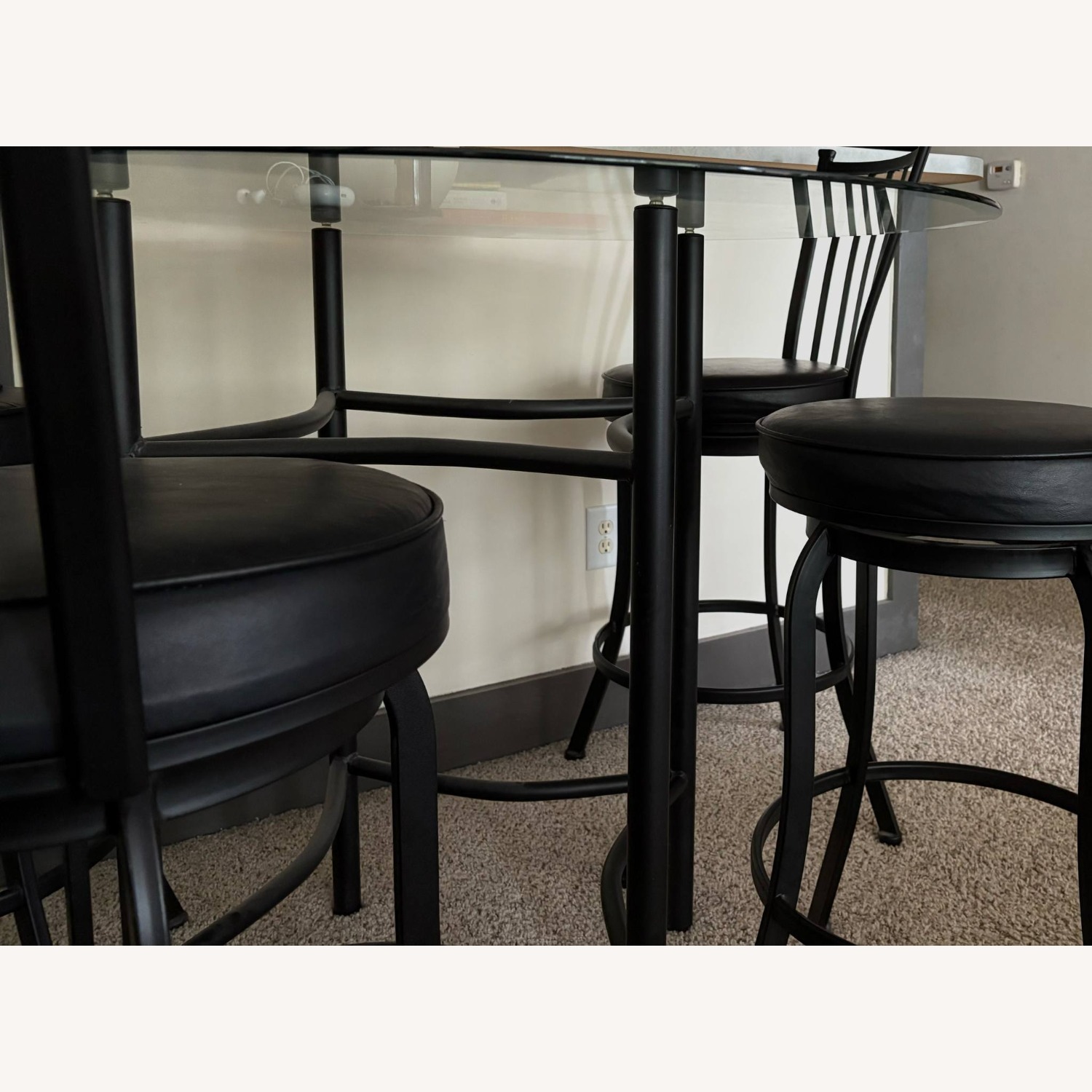 High Round Glass Top Metal Base Dining Table - image-1