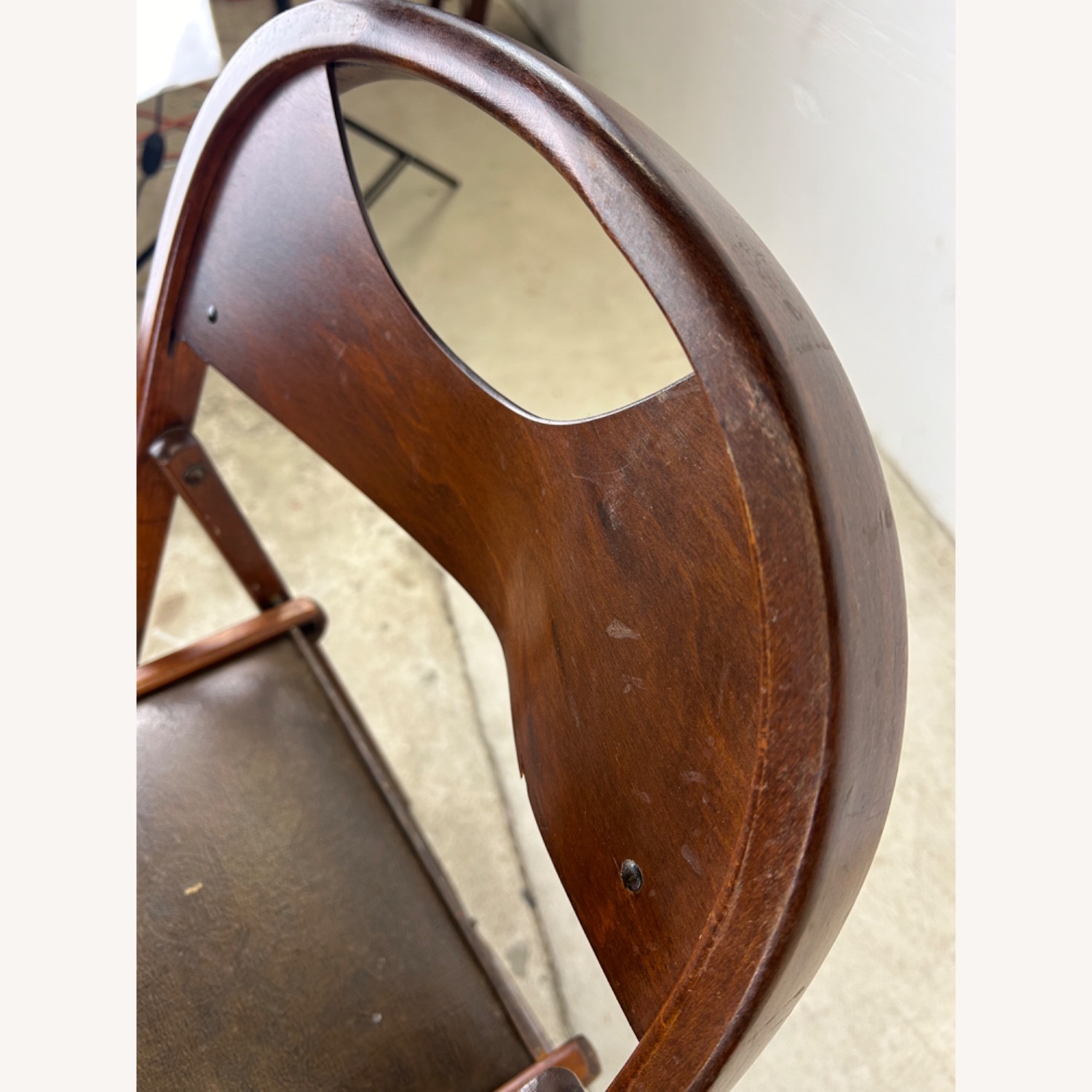 Set of 4 Antique Folding Chairs with Vinyl Seats - image-22