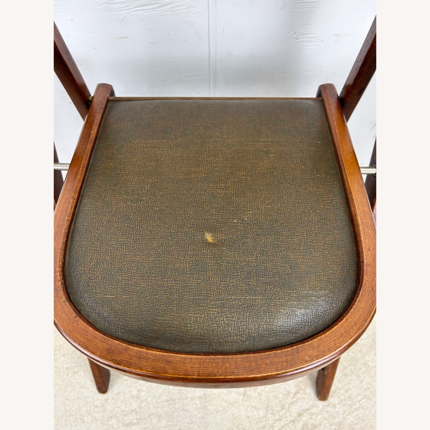 Set of 4 Antique Folding Chairs with Vinyl Seats - image-5