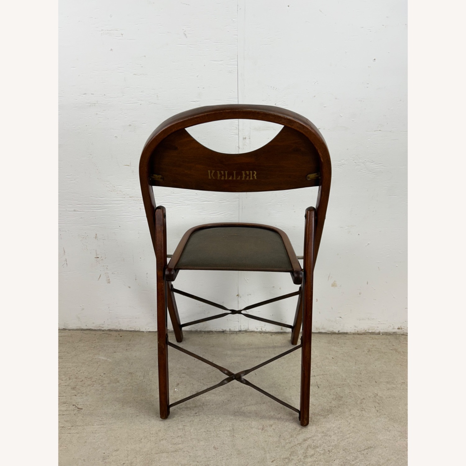 Set of 4 Antique Folding Chairs with Vinyl Seats - image-11
