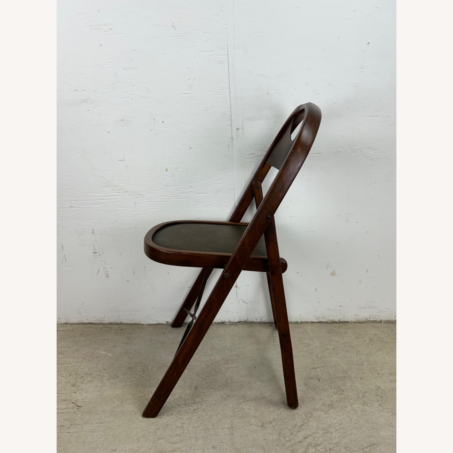 Set of 4 Antique Folding Chairs with Vinyl Seats - image-17