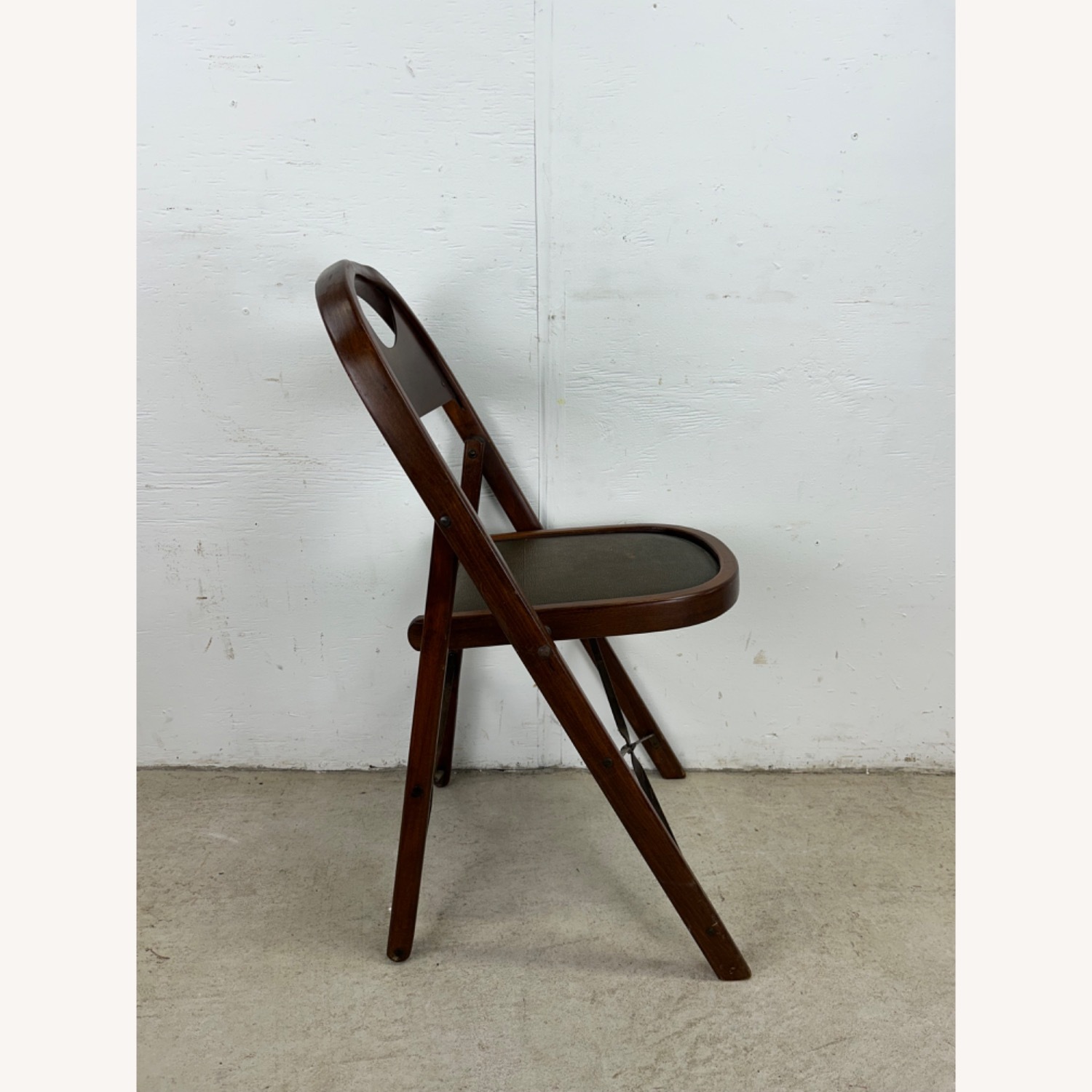 Set of 4 Antique Folding Chairs with Vinyl Seats - image-8