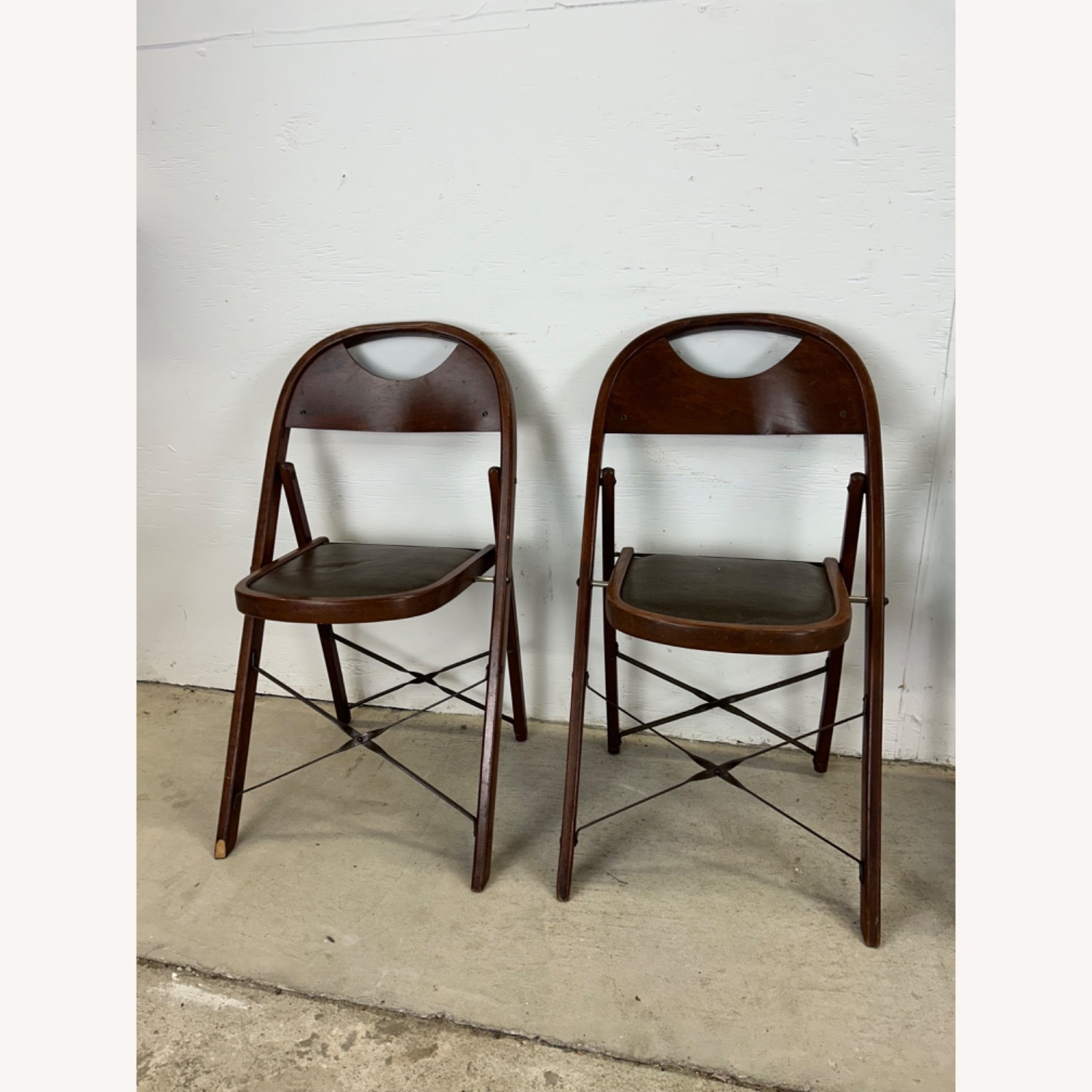 Set of 4 Antique Folding Chairs with Vinyl Seats - image-2