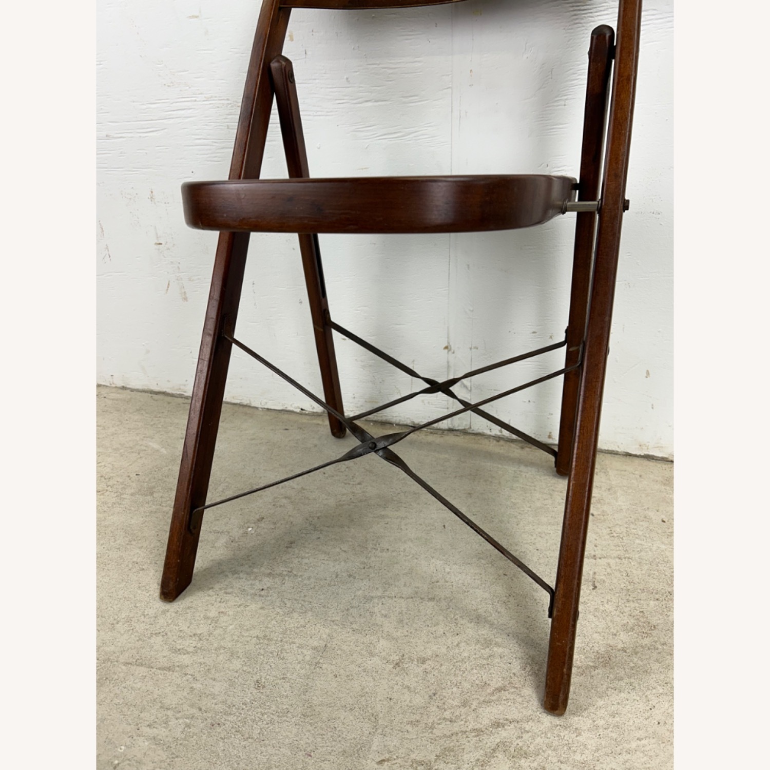 Set of 4 Antique Folding Chairs with Vinyl Seats - image-7