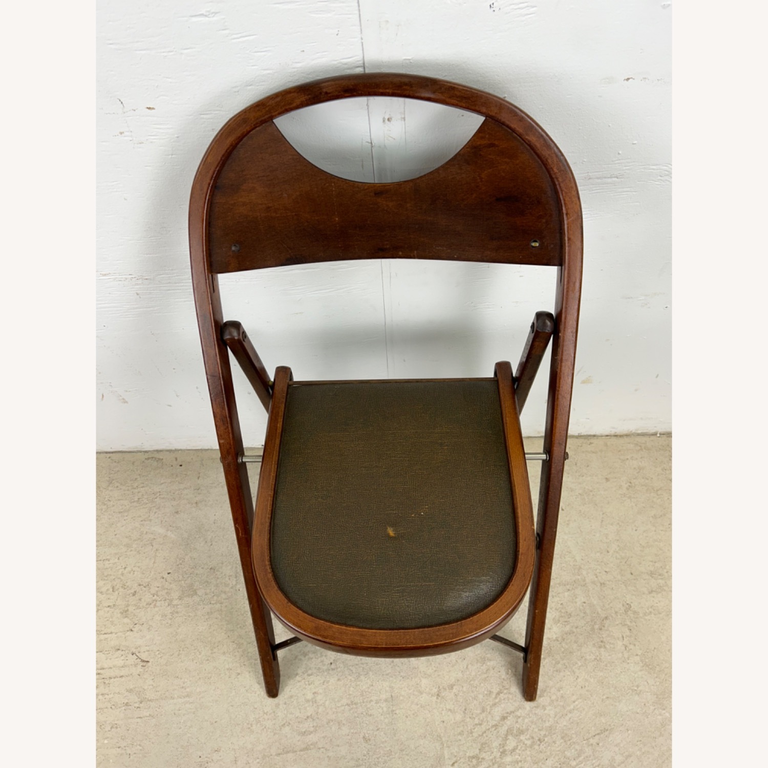 Set of 4 Antique Folding Chairs with Vinyl Seats - image-4