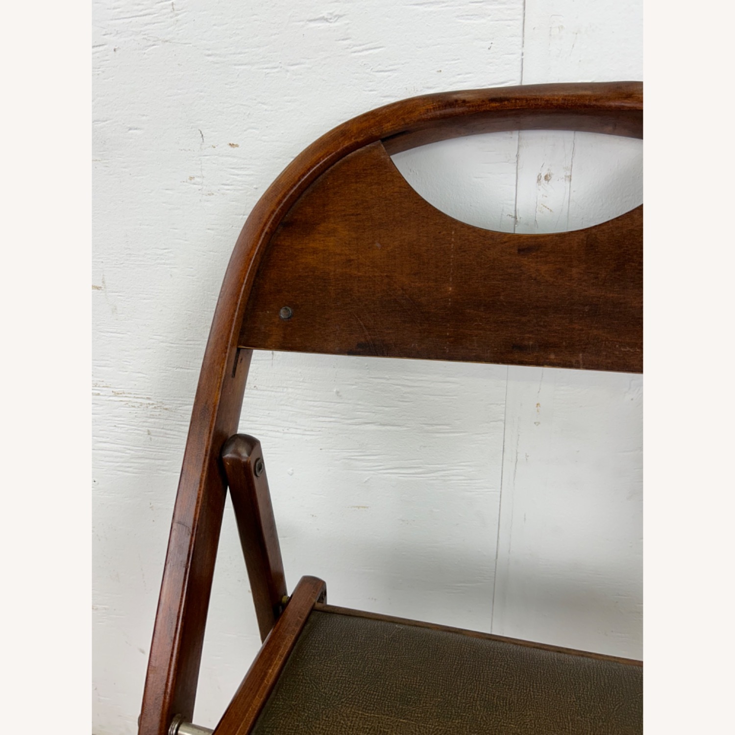 Set of 4 Antique Folding Chairs with Vinyl Seats - image-6