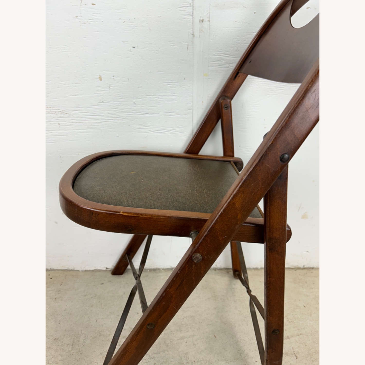 Set of 4 Antique Folding Chairs with Vinyl Seats - image-18