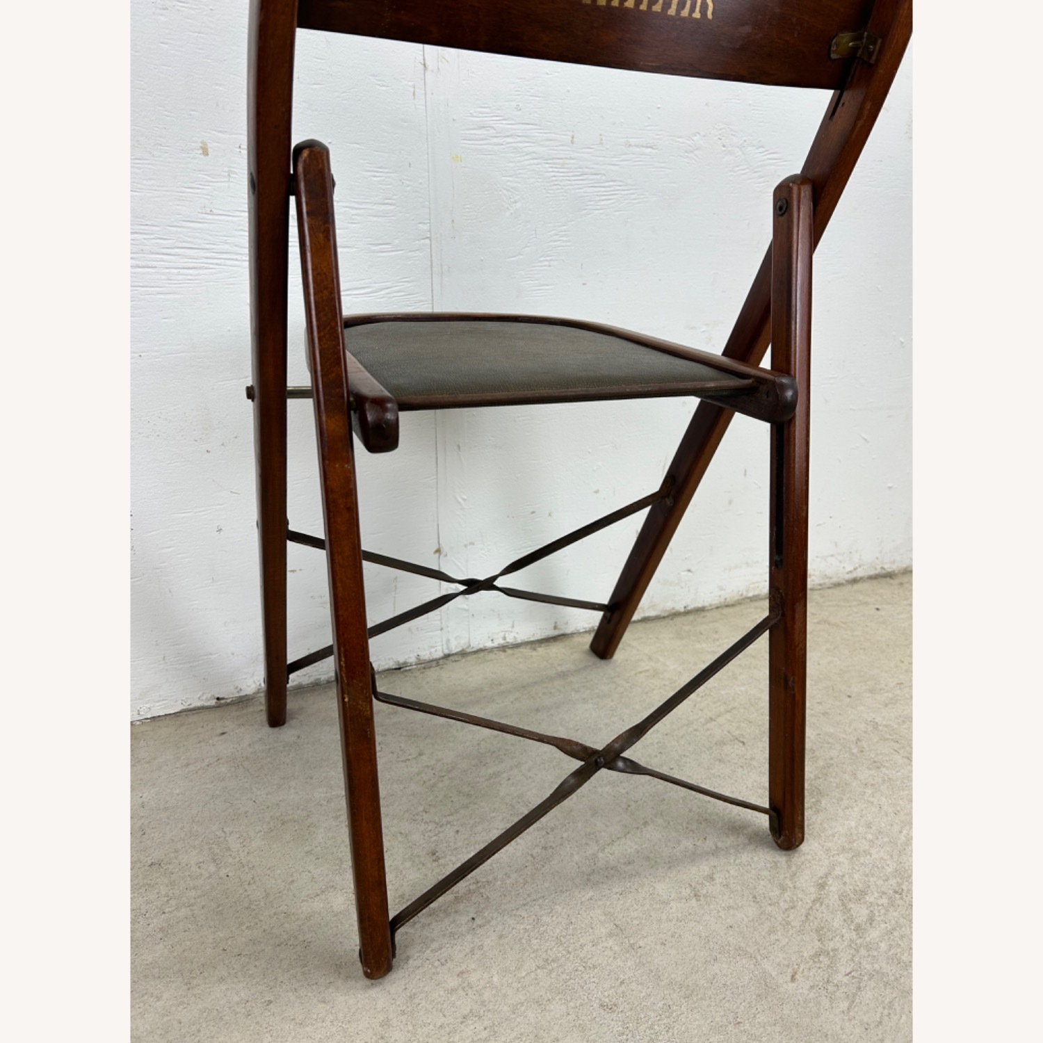 Set of 4 Antique Folding Chairs with Vinyl Seats - image-15