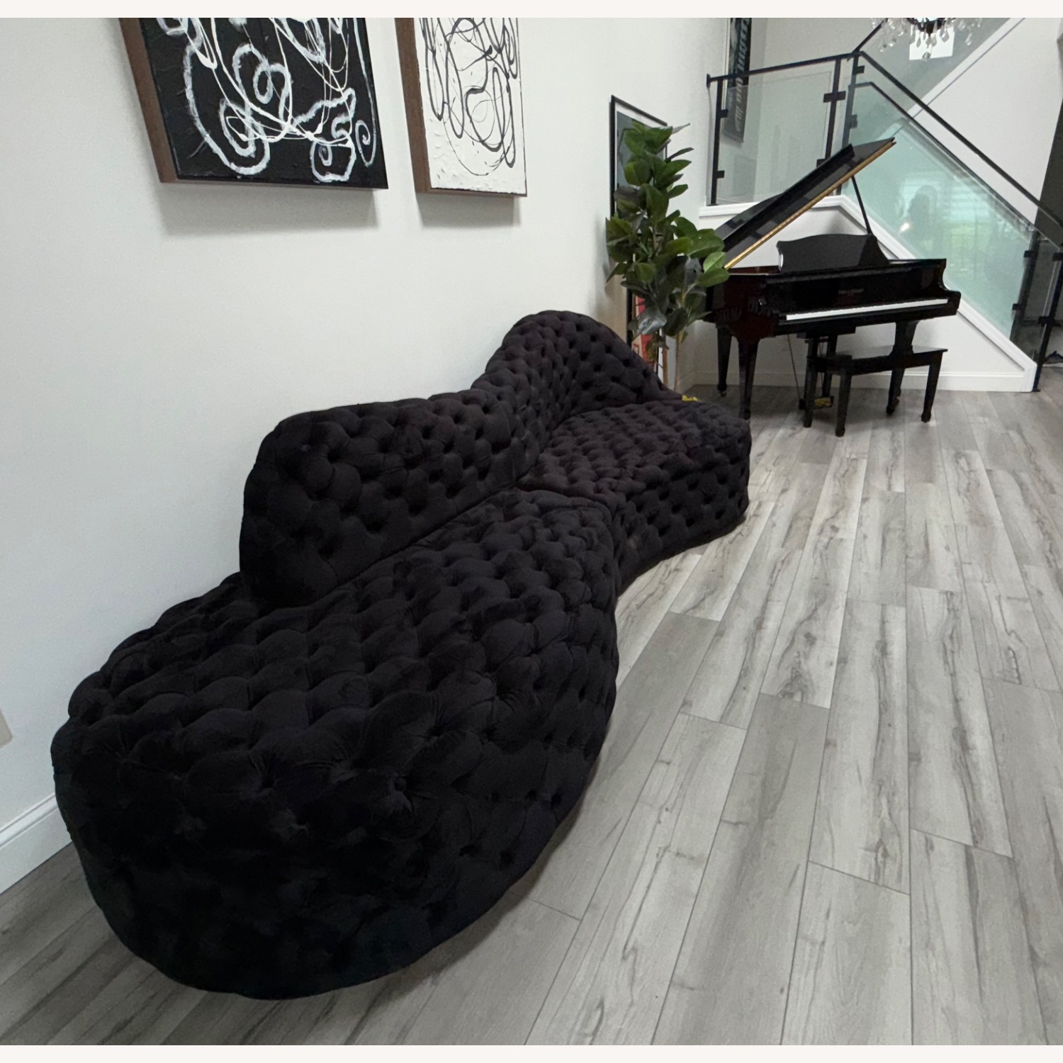 Meridian Black Velvet 2-Piece Sectional - image-2