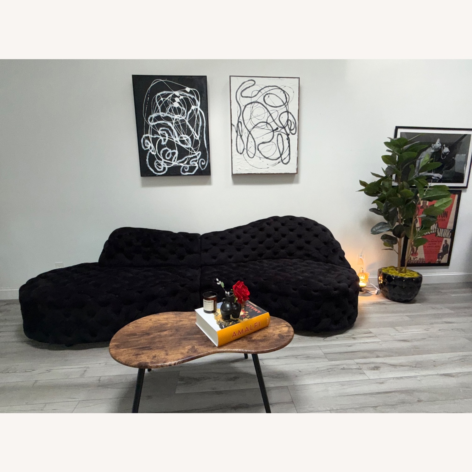 Meridian Black Velvet 2-Piece Sectional - image-1