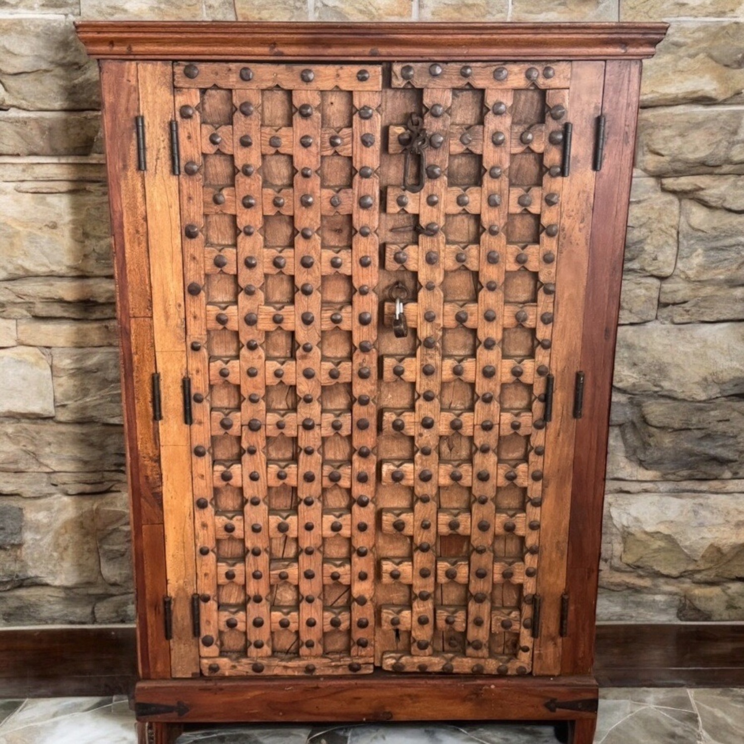 1800s Antique Rustic Wood Armoire Cabinet Hutch - image-1
