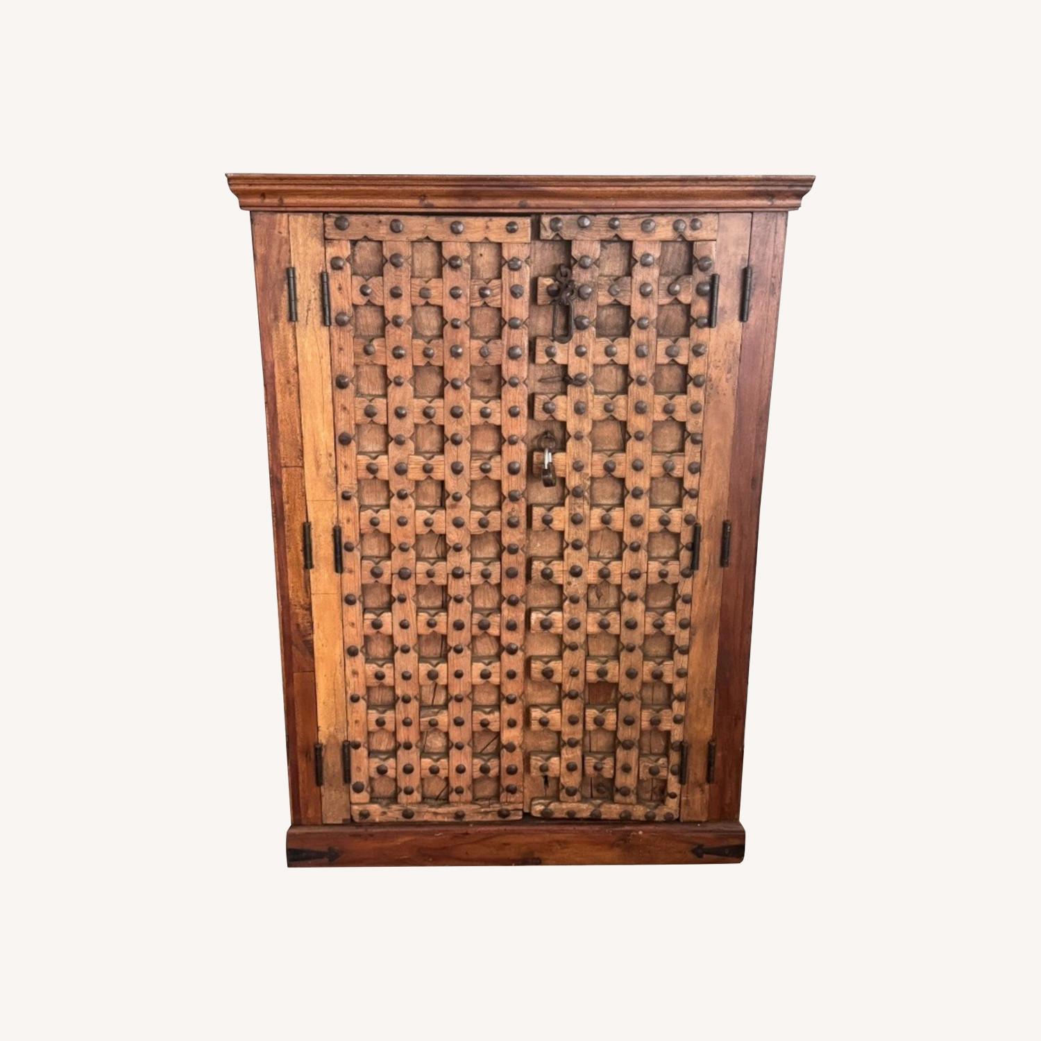 1800s Antique Rustic Wood Armoire Cabinet Hutch - image-0