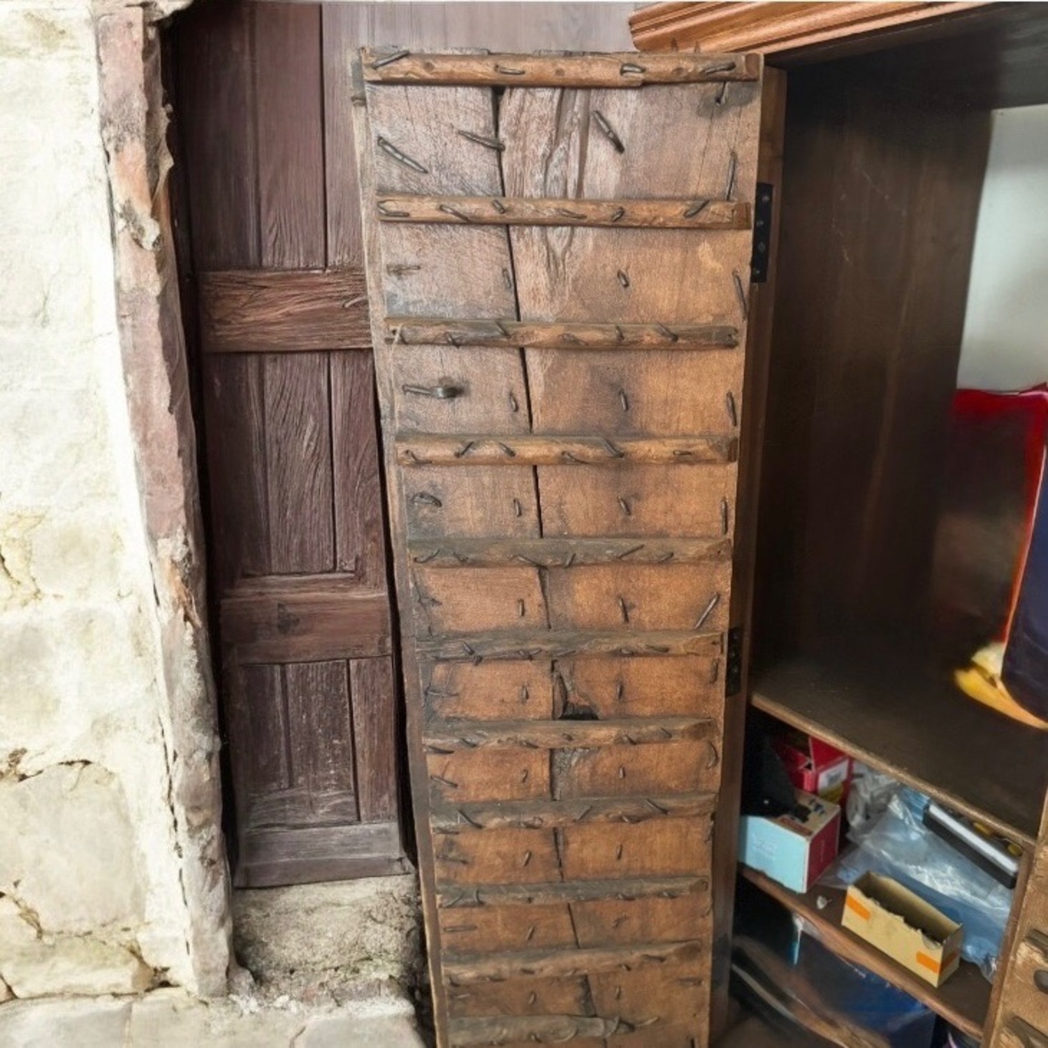 1800s Antique Rustic Wood Armoire Cabinet Hutch - image-9