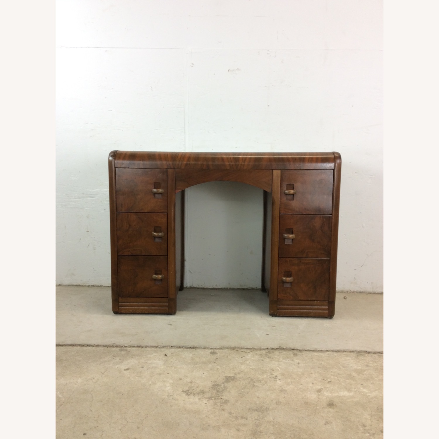 Art Deco 7 Drawer Writing Desk with Waterfall Top - image-1