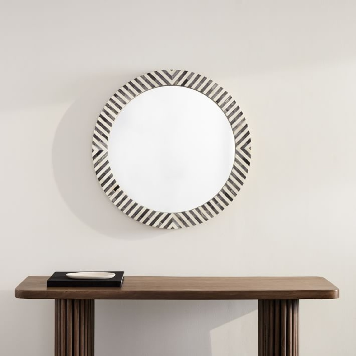 West Elm Parsons Gray Bone Inlay Round Mirror -30" - image-6