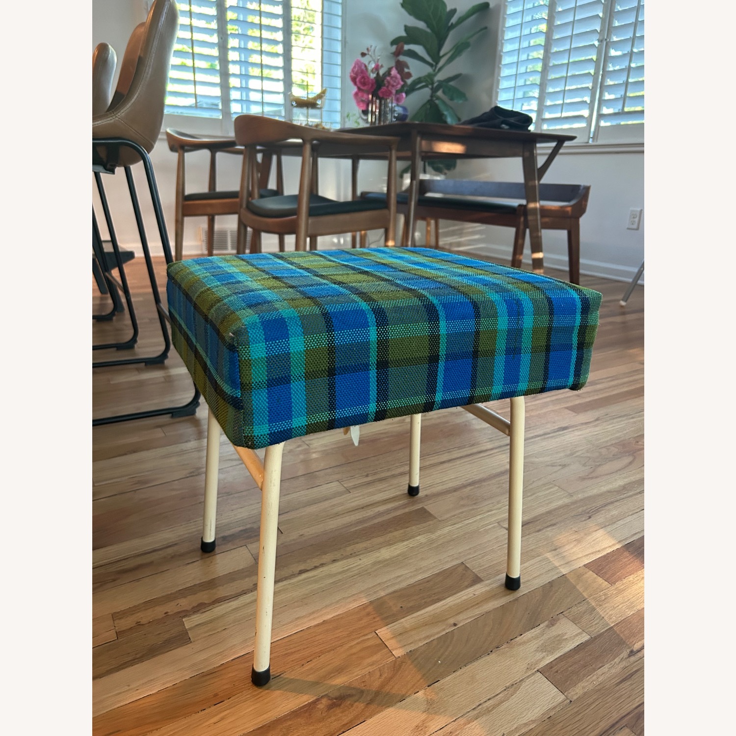 Mid-Century Plaid Modern Stool - image-5