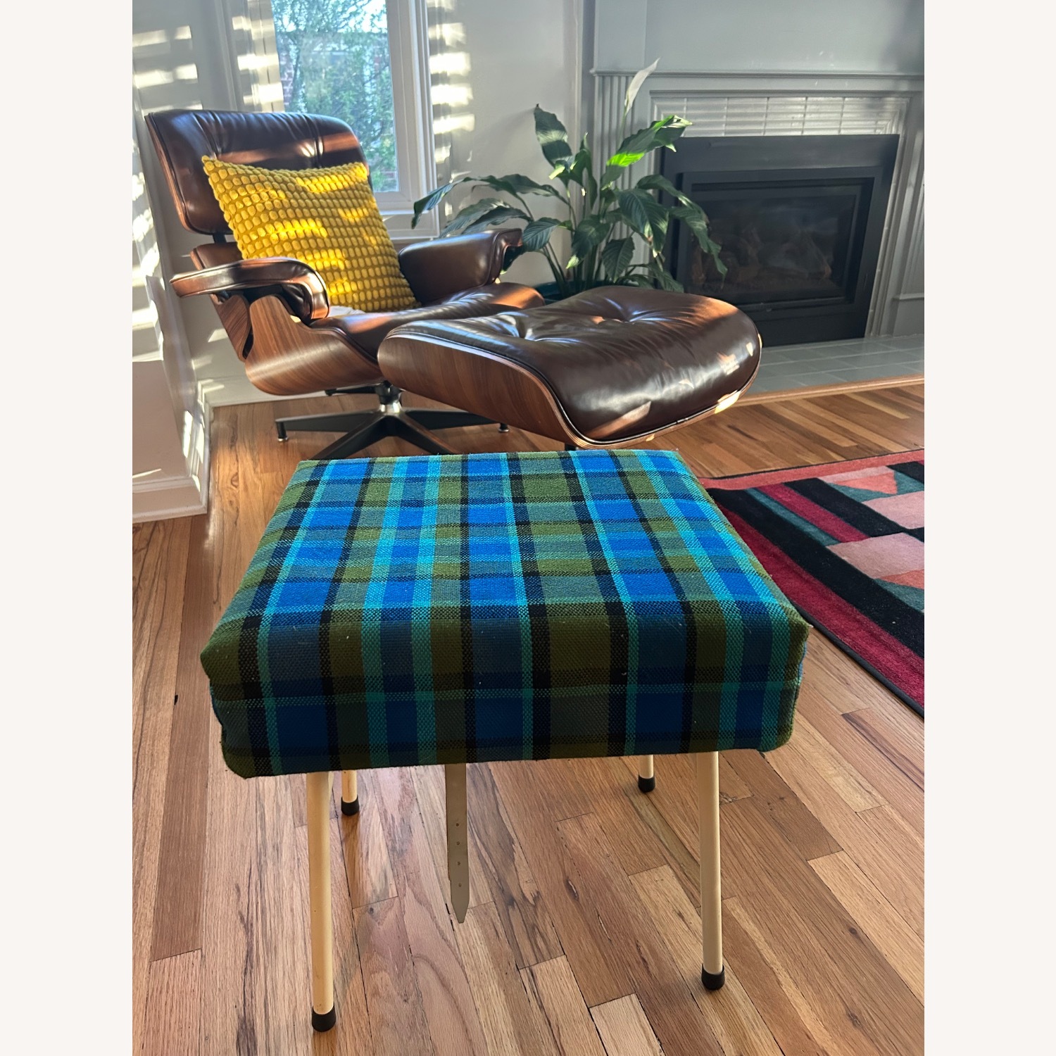 Mid-Century Plaid Modern Stool - image-1
