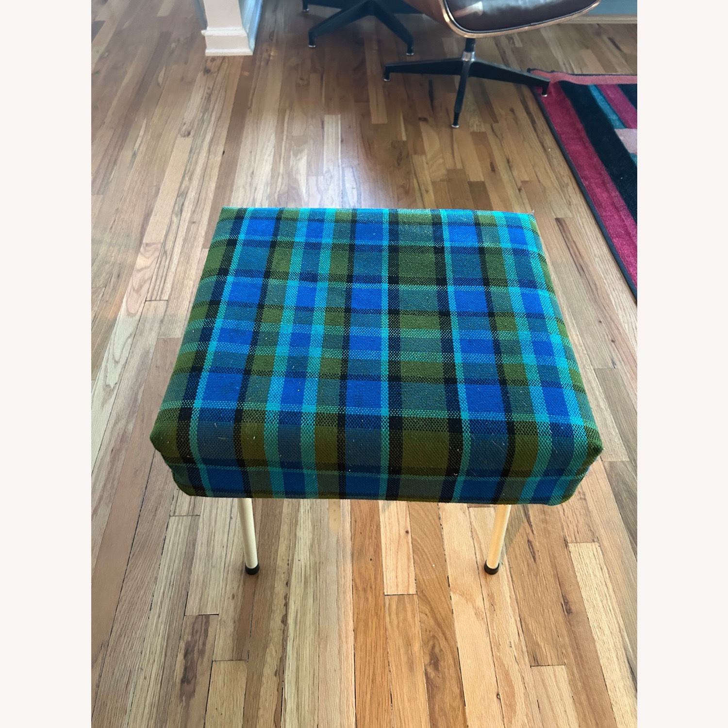 Mid-Century Plaid Modern Stool - image-6