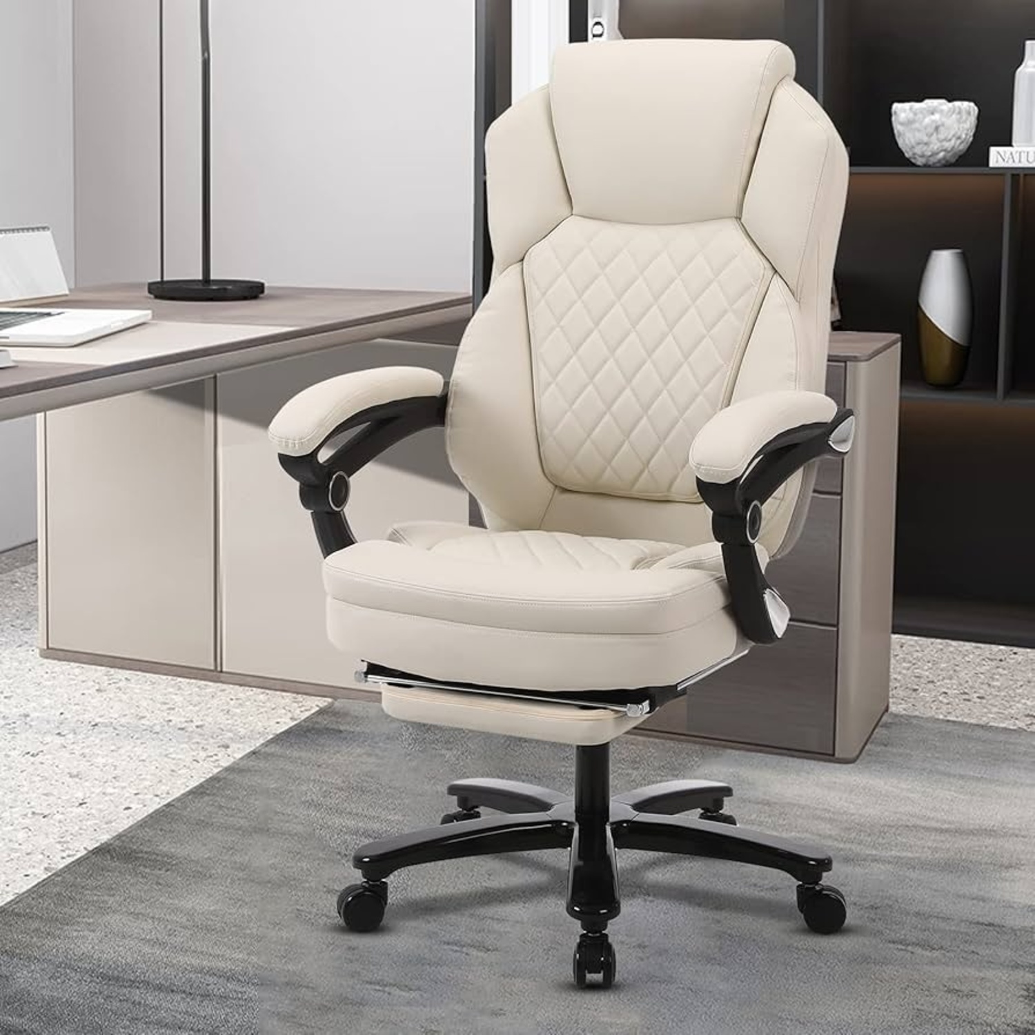 Amazon White Office Chair with Leg Pull Out - image-6