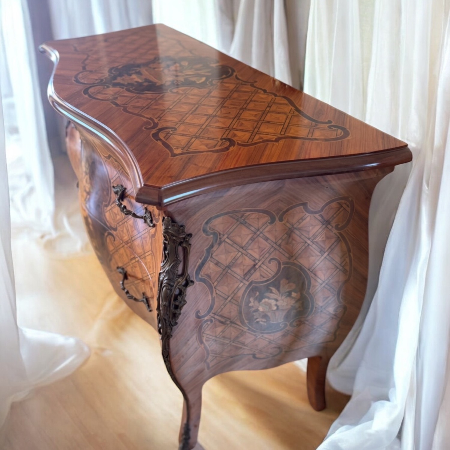 French Louis XV Style Vintage Wood Commode Cabinet - image-7