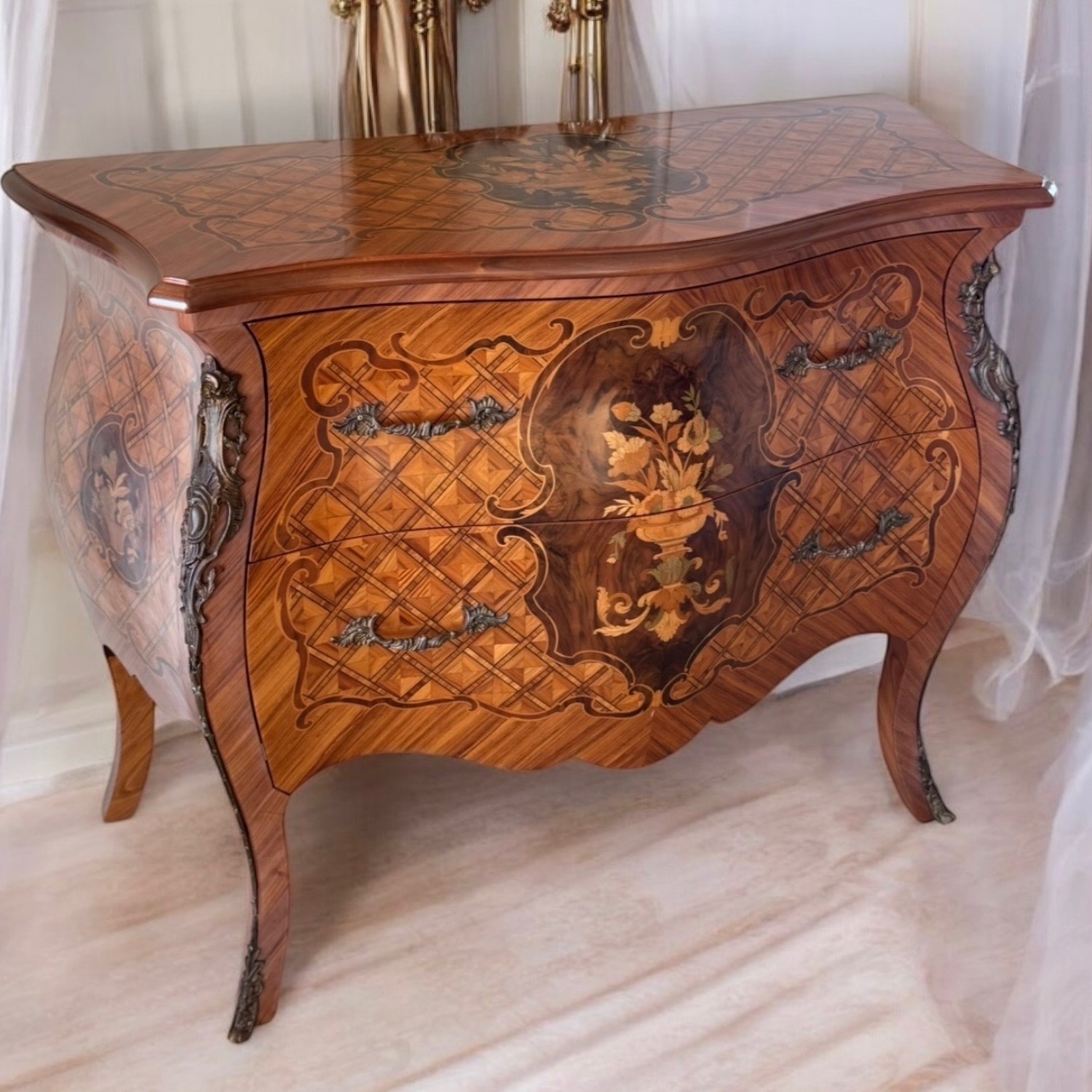French Louis XV Style Vintage Wood Commode Cabinet - image-1