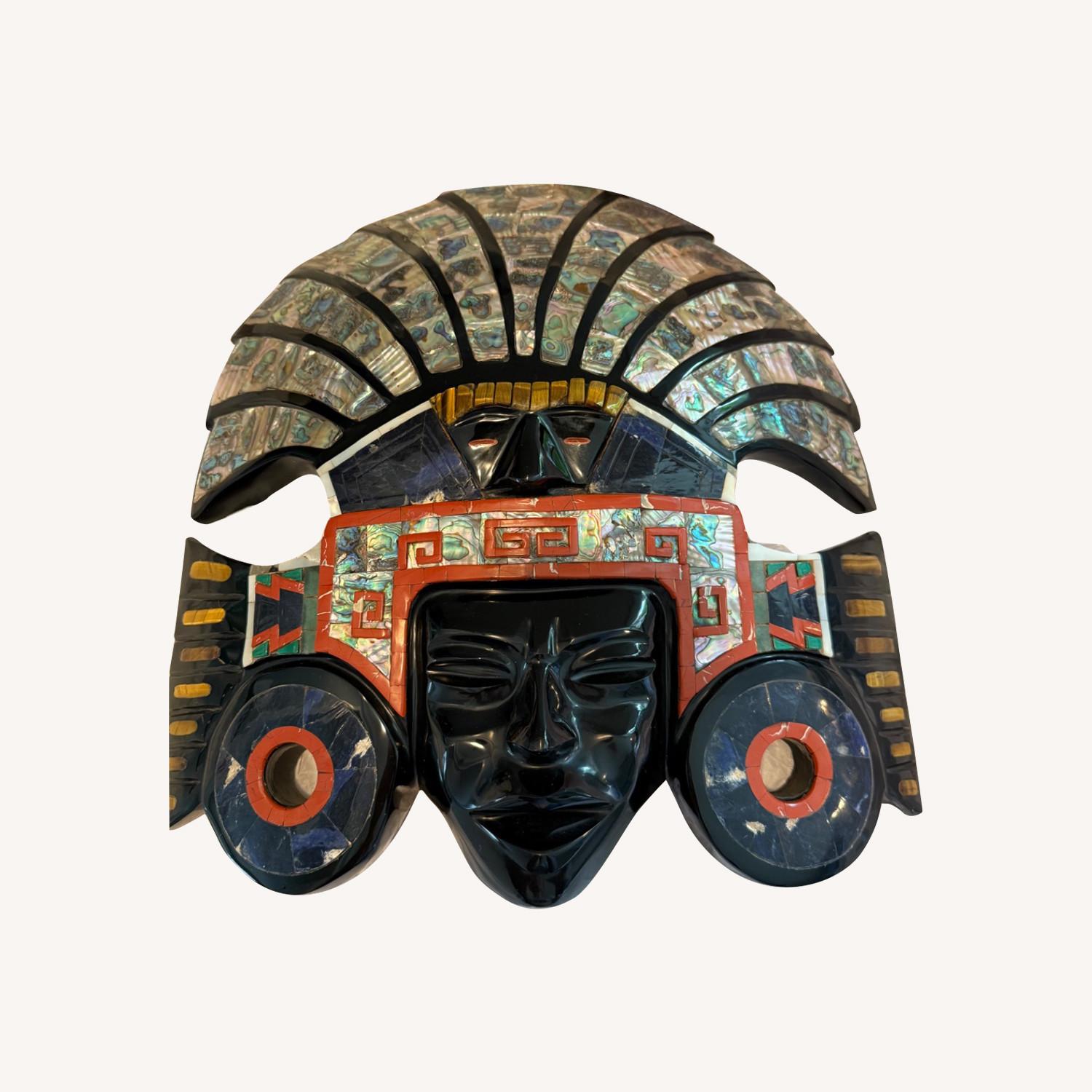 Mexican Onyx Mask w Semi Precious Stones - image-0