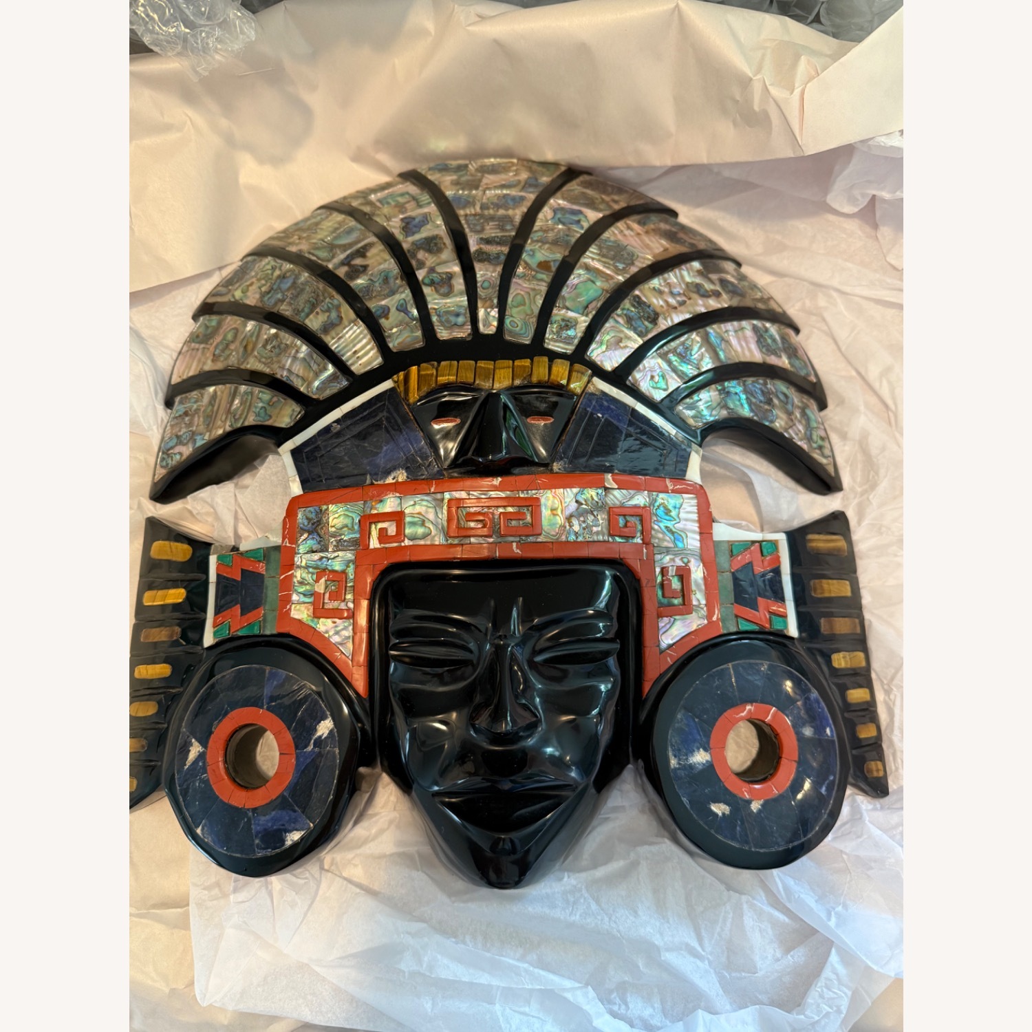 Mexican Onyx Mask w Semi Precious Stones - image-1
