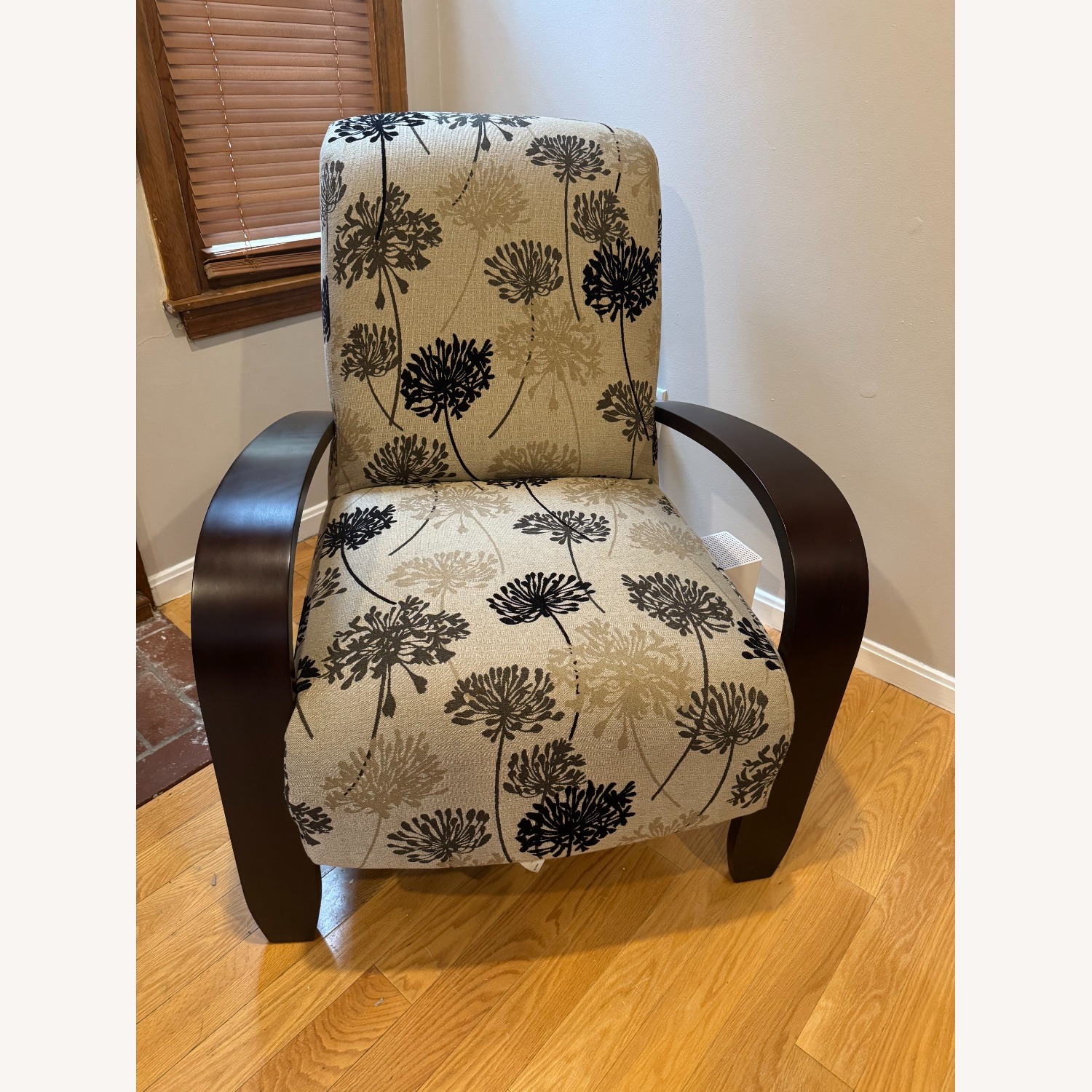 Jordan's Floral Accent Chair with Curved Wood Arms - image-1