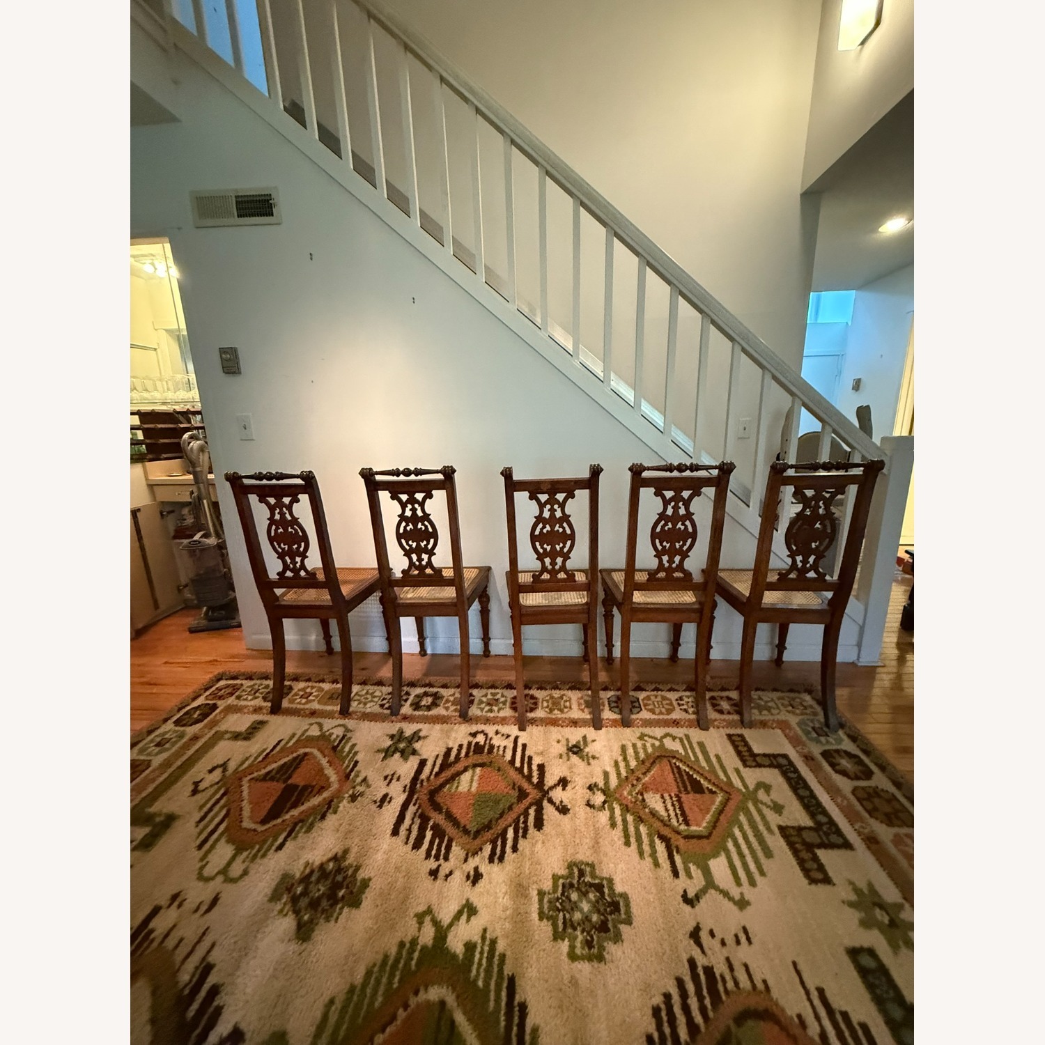 5 Vintage Carved Wood Chairs w Cane Seats - image-5