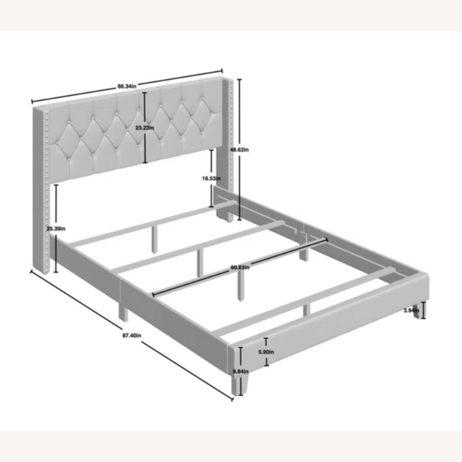 Wayfair Queen Size Bed Black Upholstered with Wingback - image-3