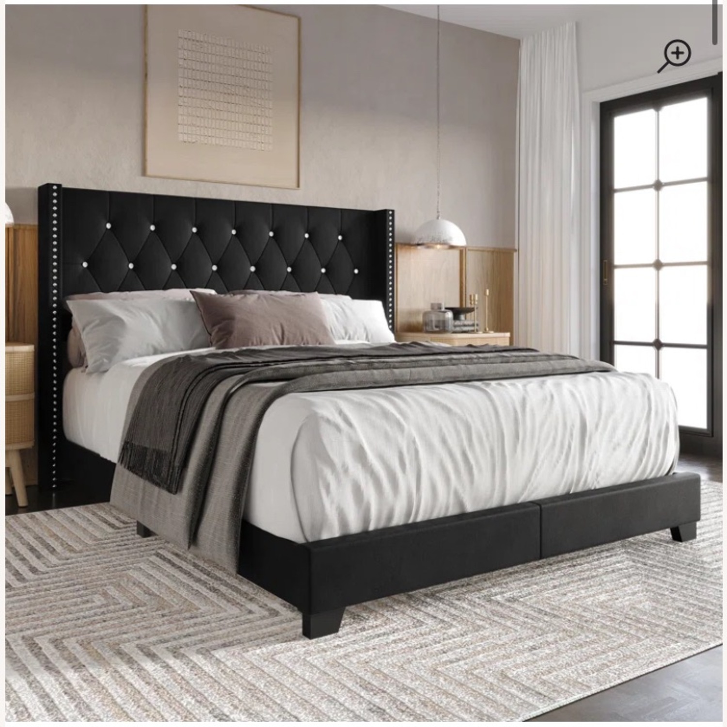 Wayfair Queen Size Bed Black Upholstered with Wingback - image-1