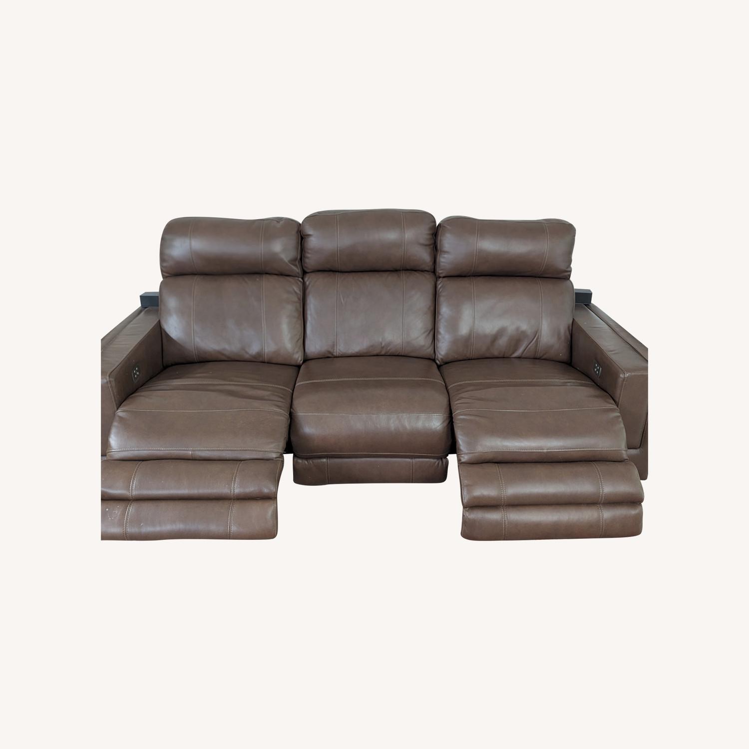Value City Oliver Dual-Power Reclining Sofa Brown - image-0