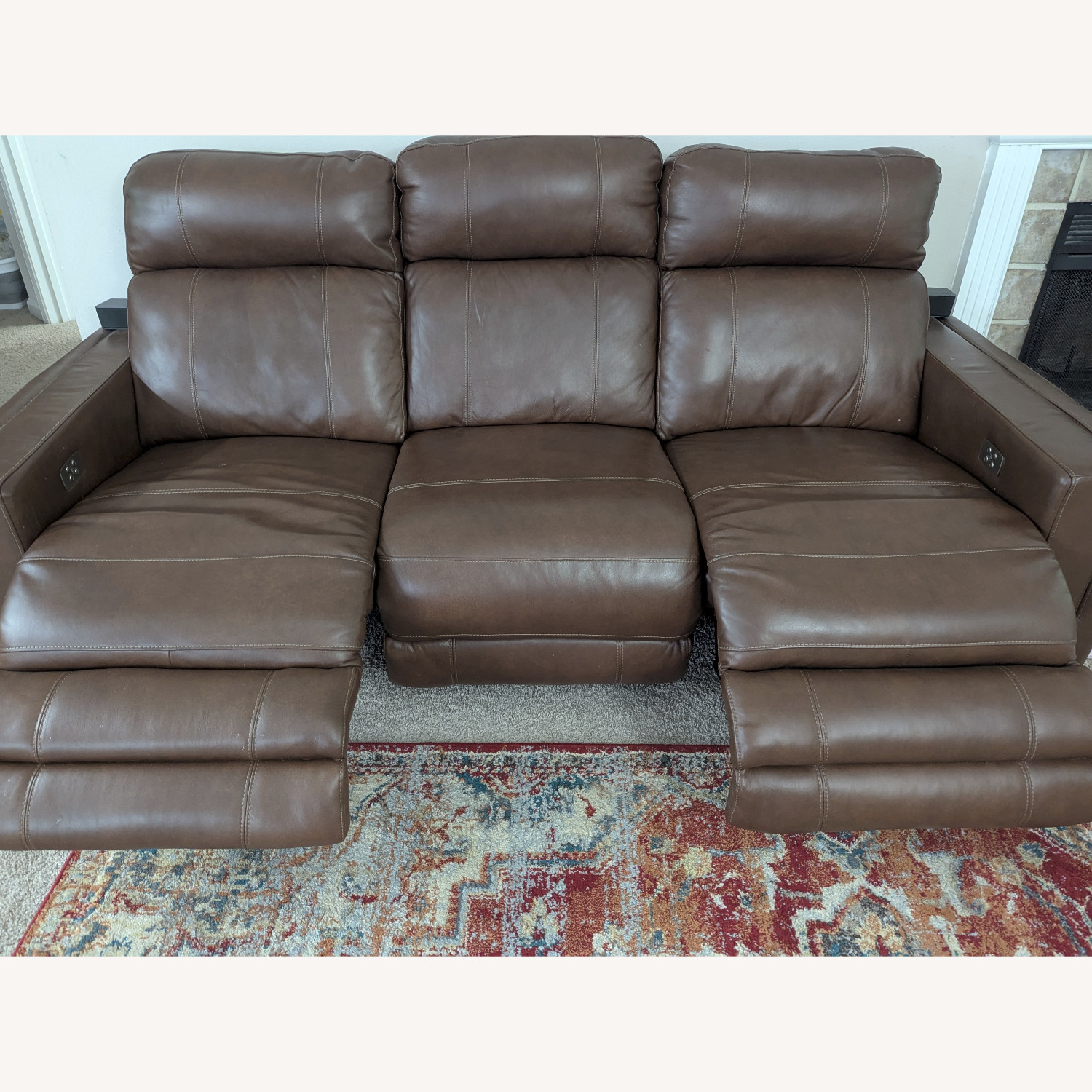 Value City Oliver Dual-Power Reclining Sofa Brown - image-1