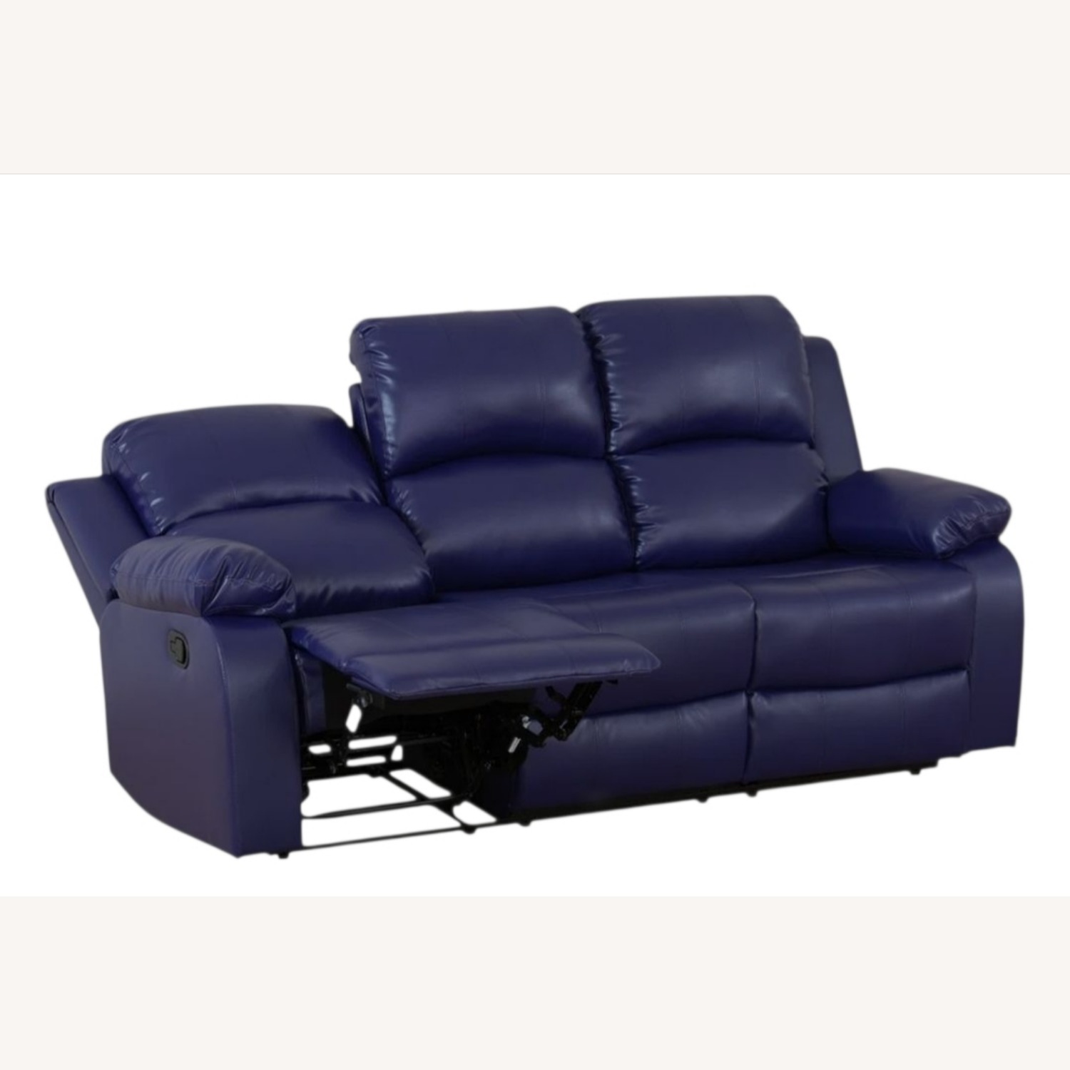 Dark Blue Genuine Leather Power Recline Sofa - image-6