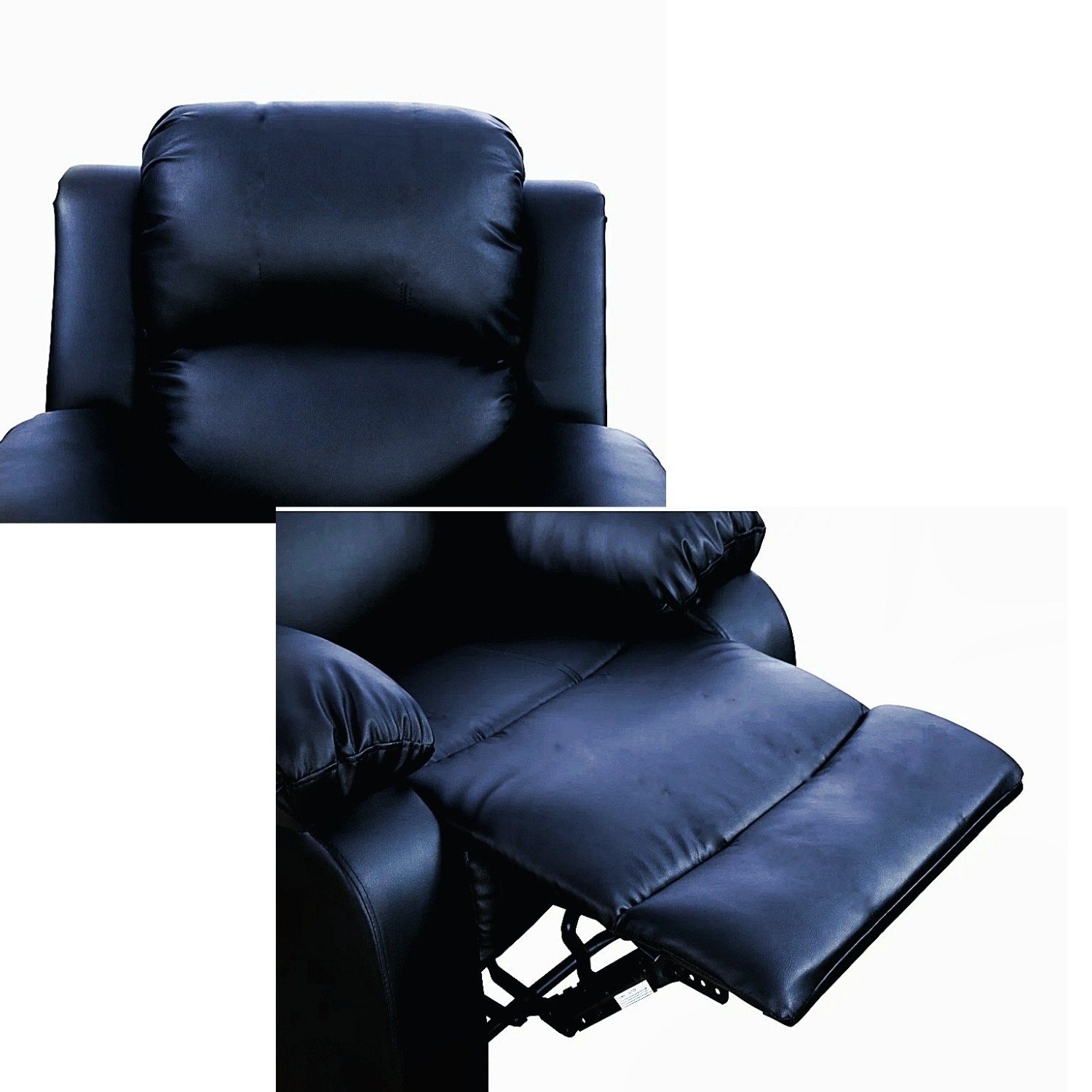 Dark Blue Genuine Leather Power Recline Sofa - image-4
