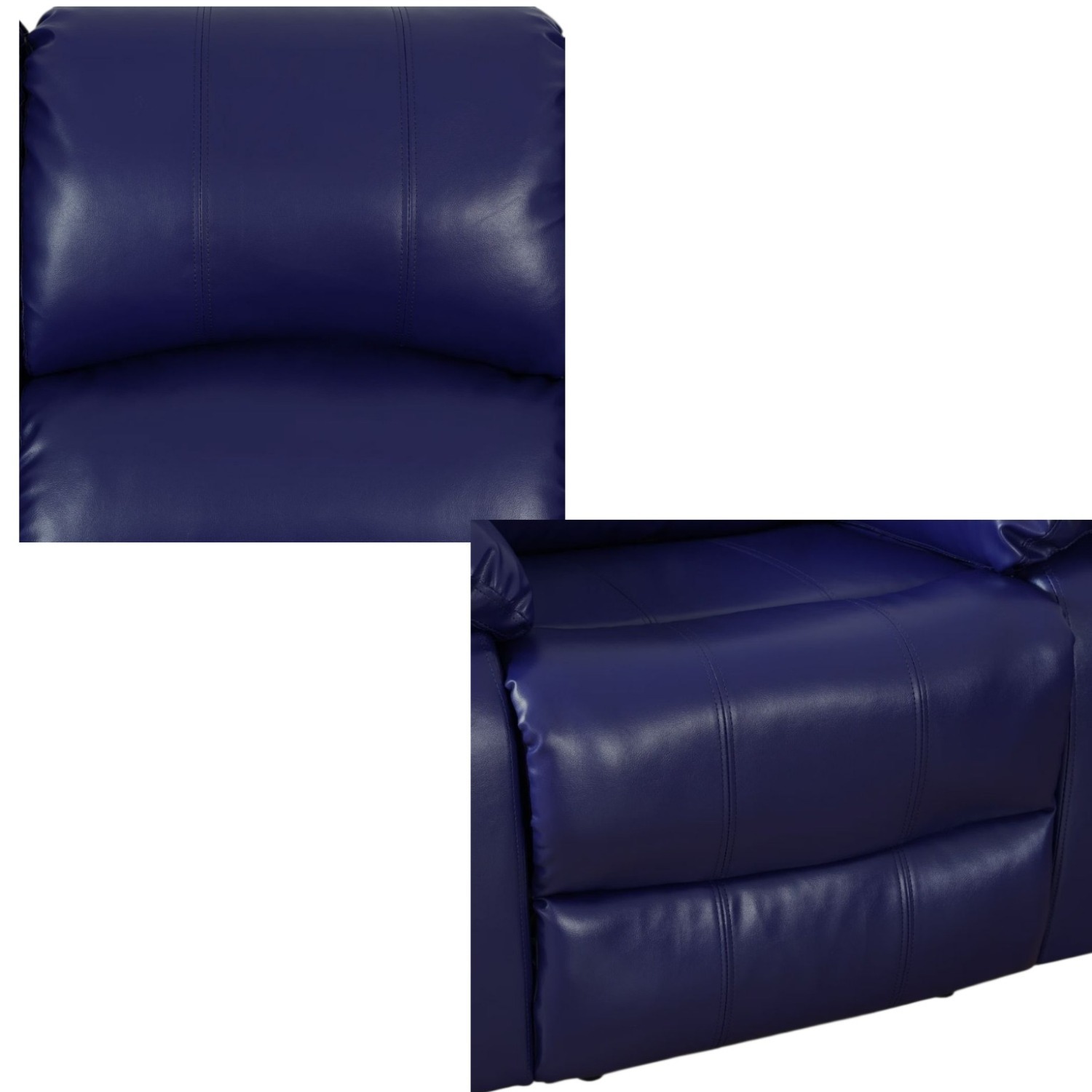 Dark Blue Genuine Leather Power Recline Sofa - image-5