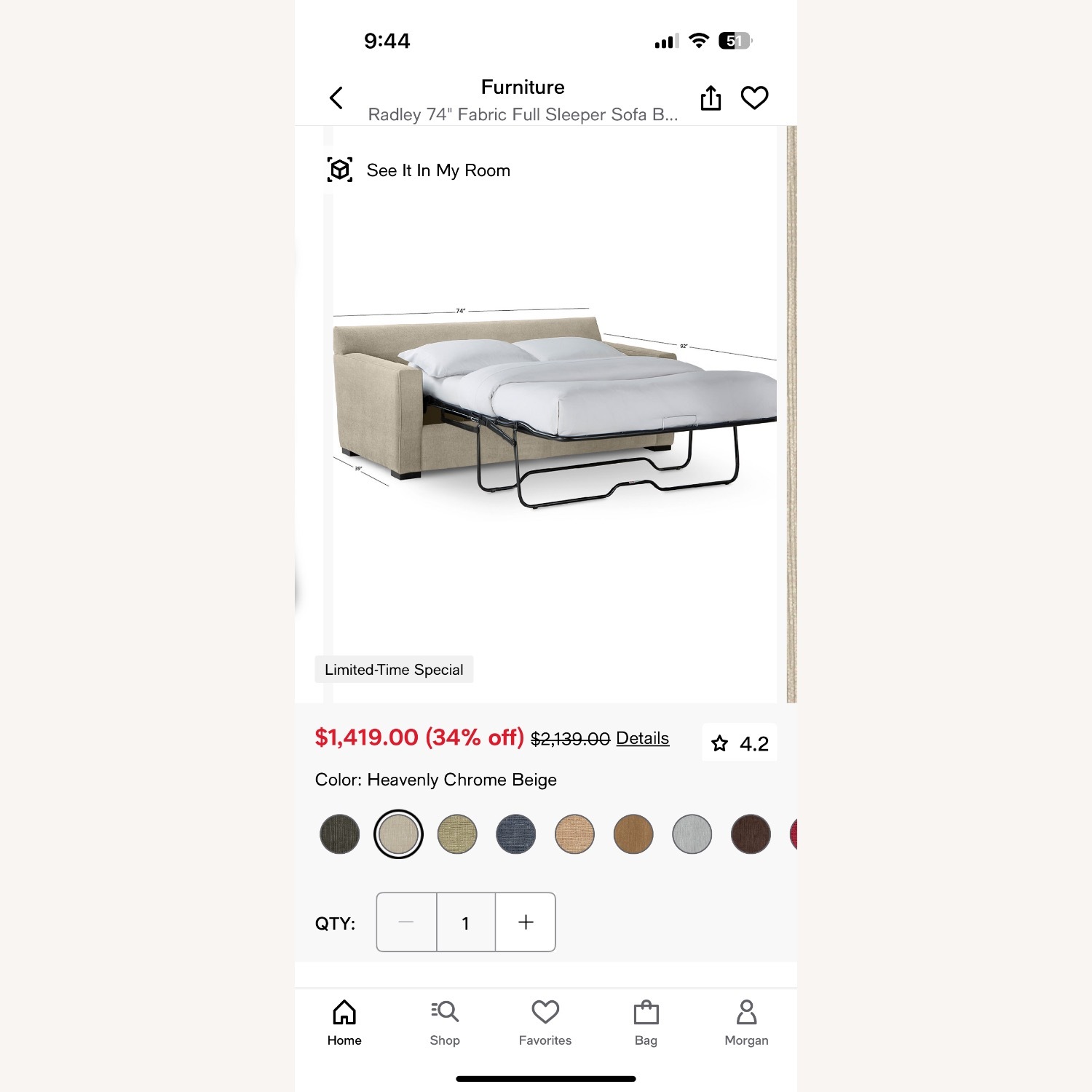 Macy’s Radley Queen Sleeper Sofa - image-4