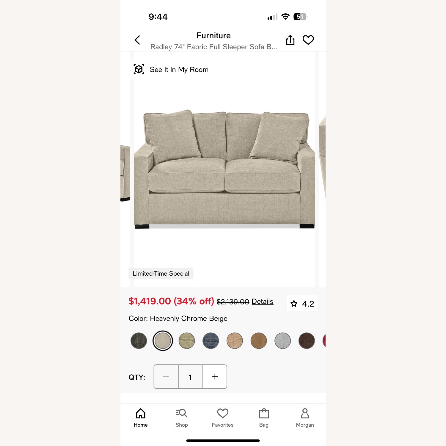 Macy’s Radley Queen Sleeper Sofa - image-6