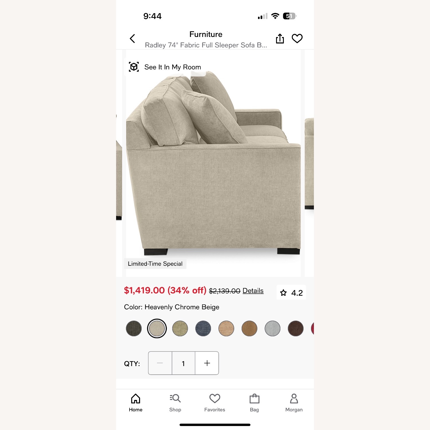 Macy’s Radley Queen Sleeper Sofa - image-5