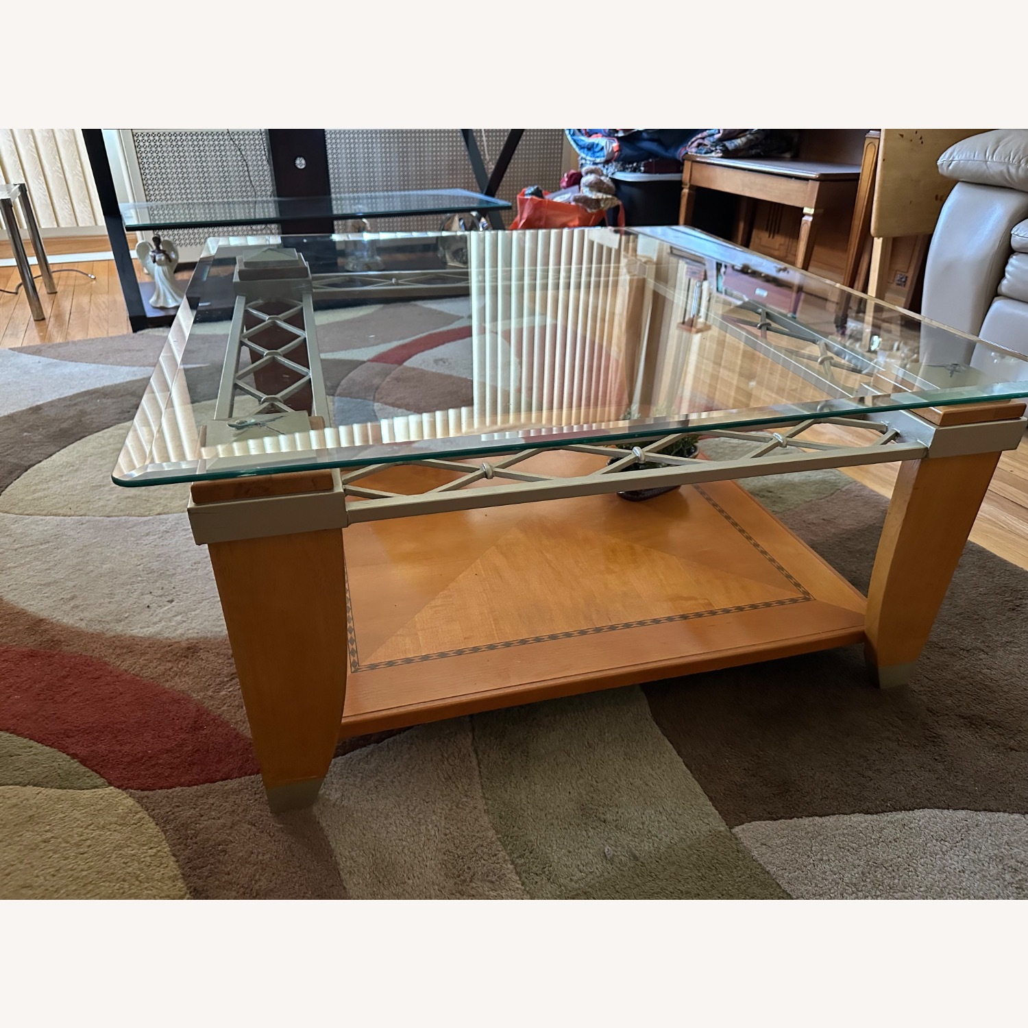 Elegant Glass + Wood Coffee Table - image-2