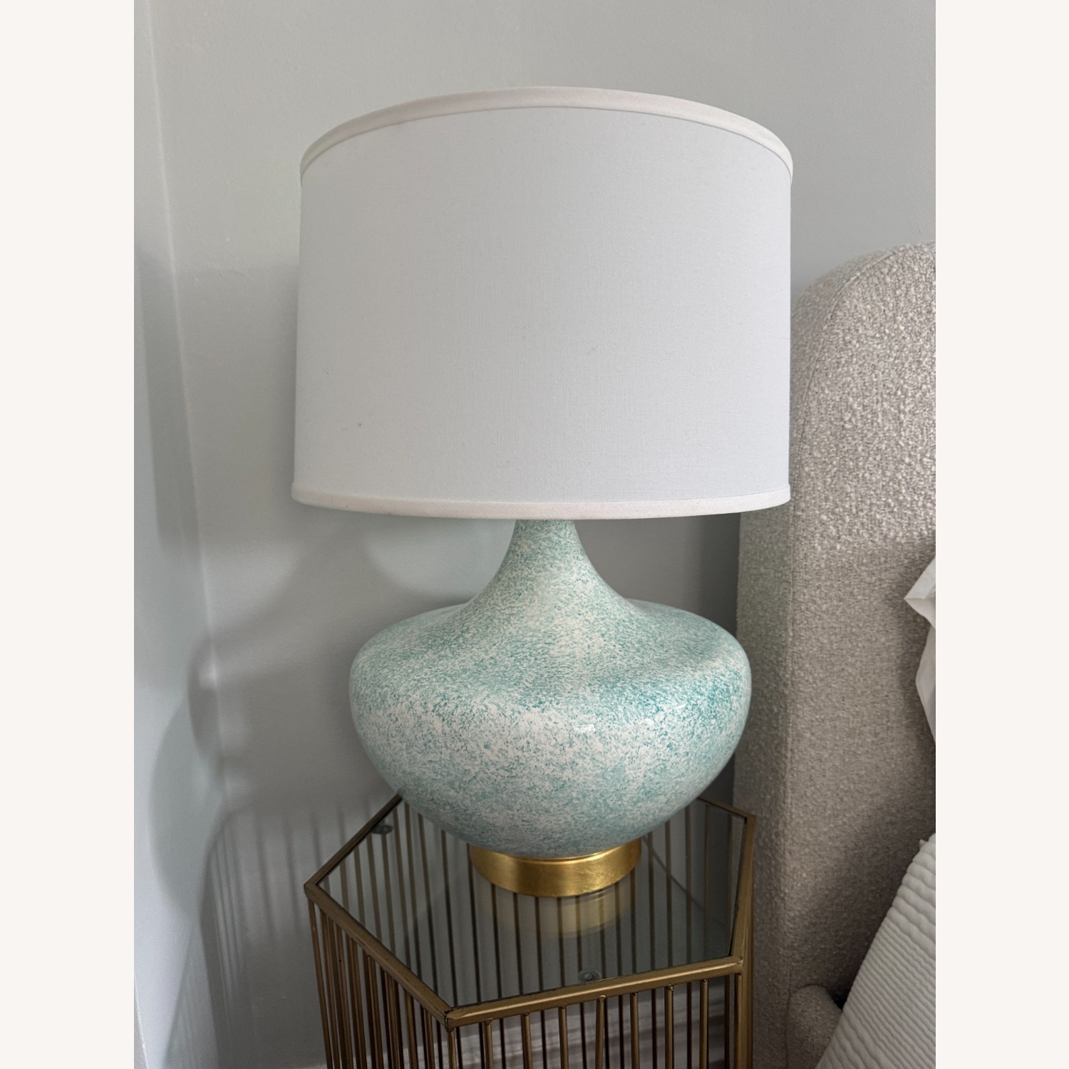 One King's Lane Turquoise White Palmetto Lamp - image-1
